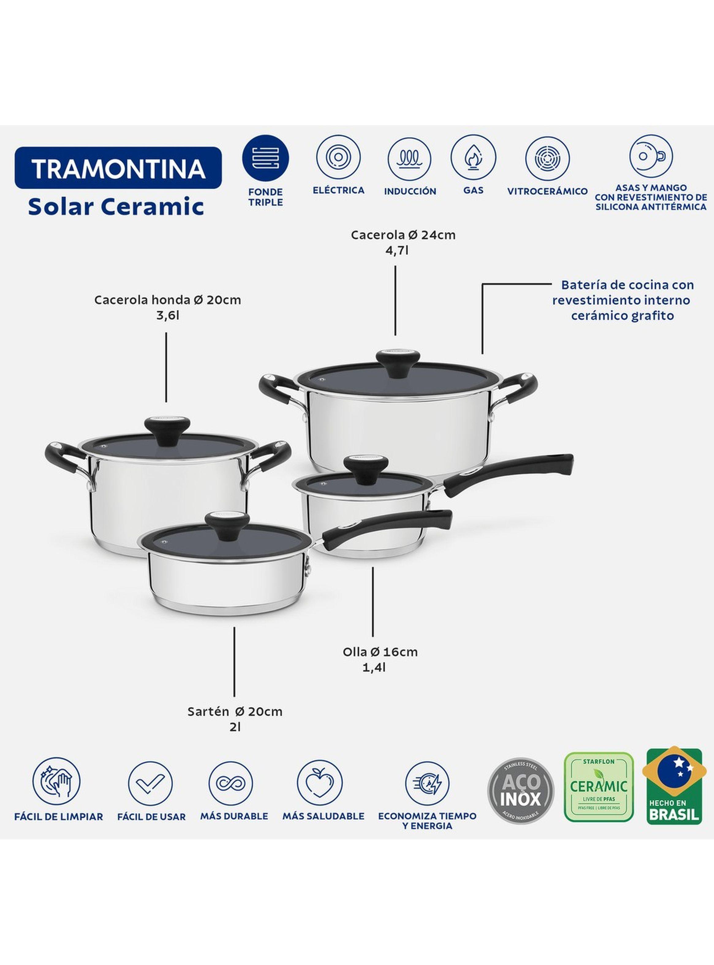 Bateria de Cocina en Acero Triple Fondo 4 Pzas Tramontina Solar Ceramic-4