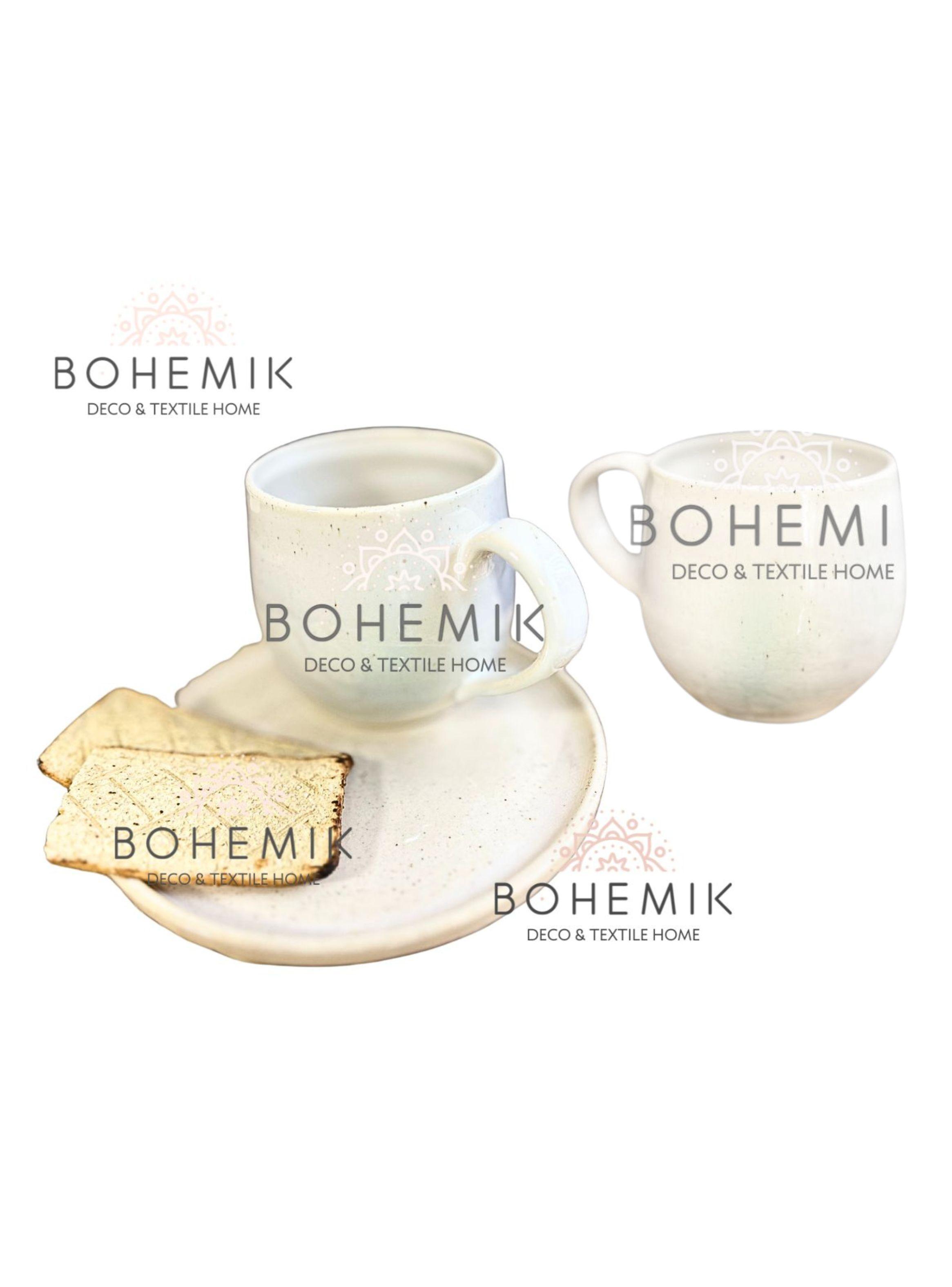 Set 2 Mug y 1 Plato en Cerámica Gres color crema-5