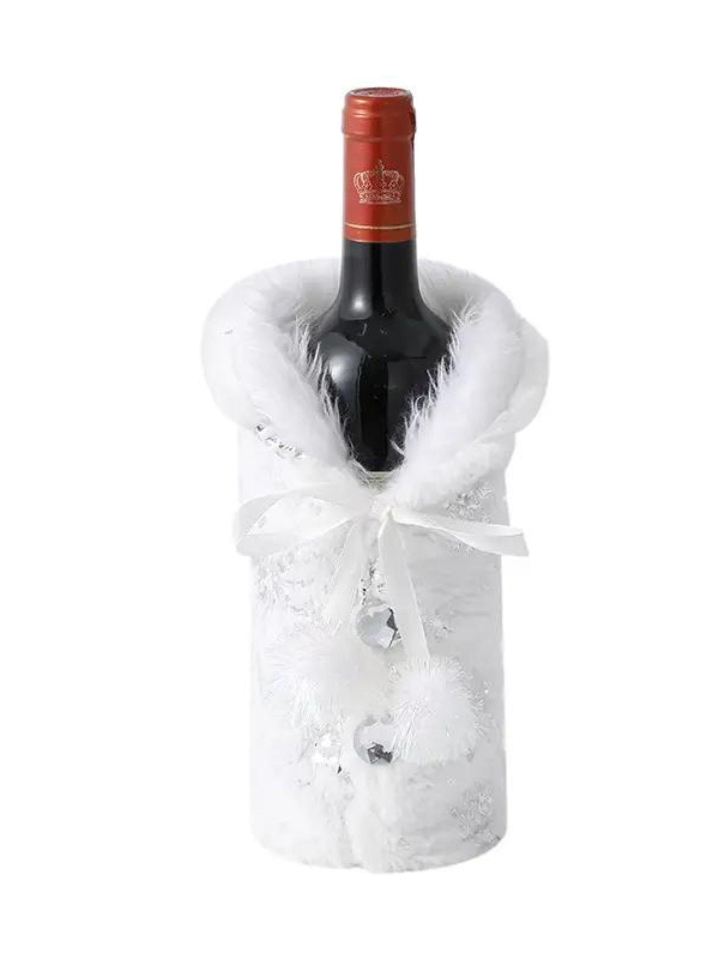 Pack de 3 Cubierta de botella vino de Navidad, blanca plateada-0