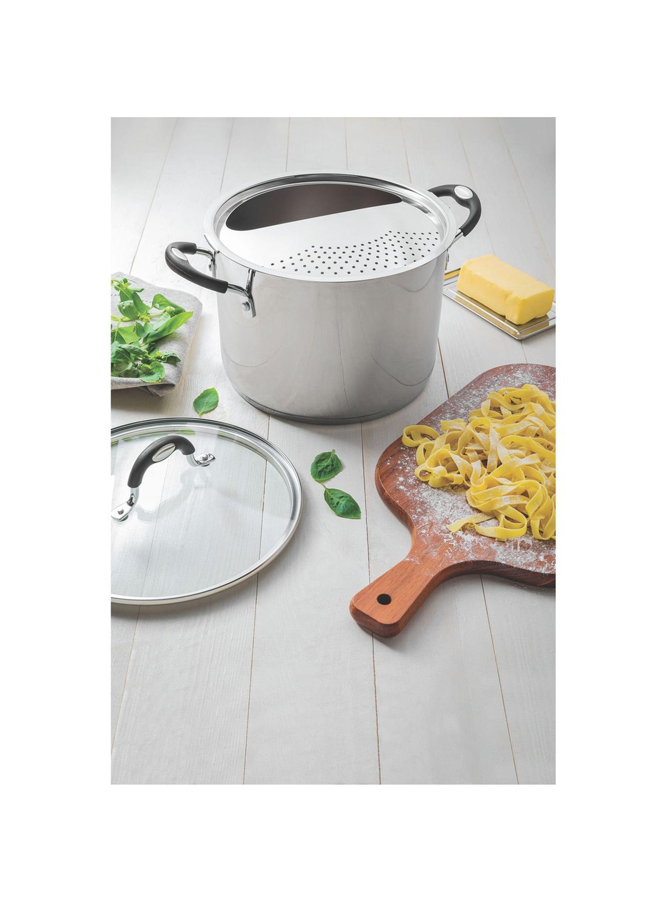 Olla para spaghetti Astro Silicone de acero inoxidable con fondo triple con tapa de vidrio de 24 cm-2