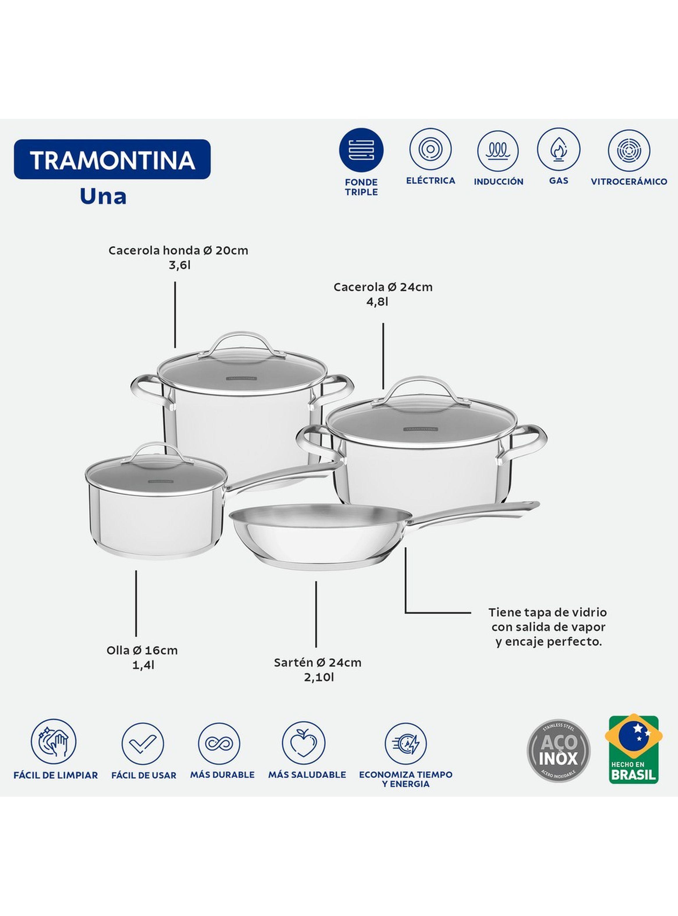 Bateria de Cocina en Acero Triple Fondo 4 Pza Tramontina Una-4