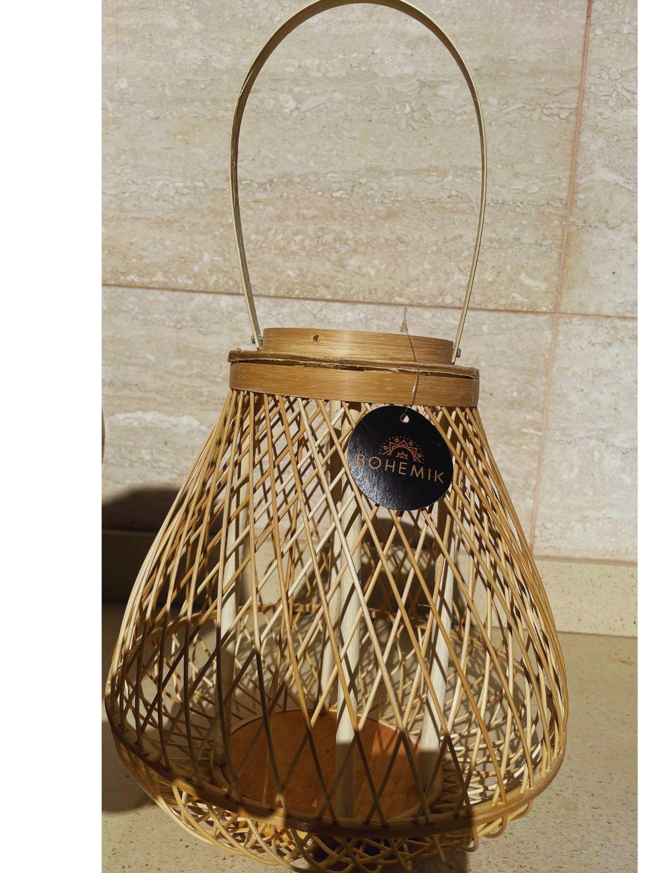Lámpara porta velas de mesa de bambú boho-2