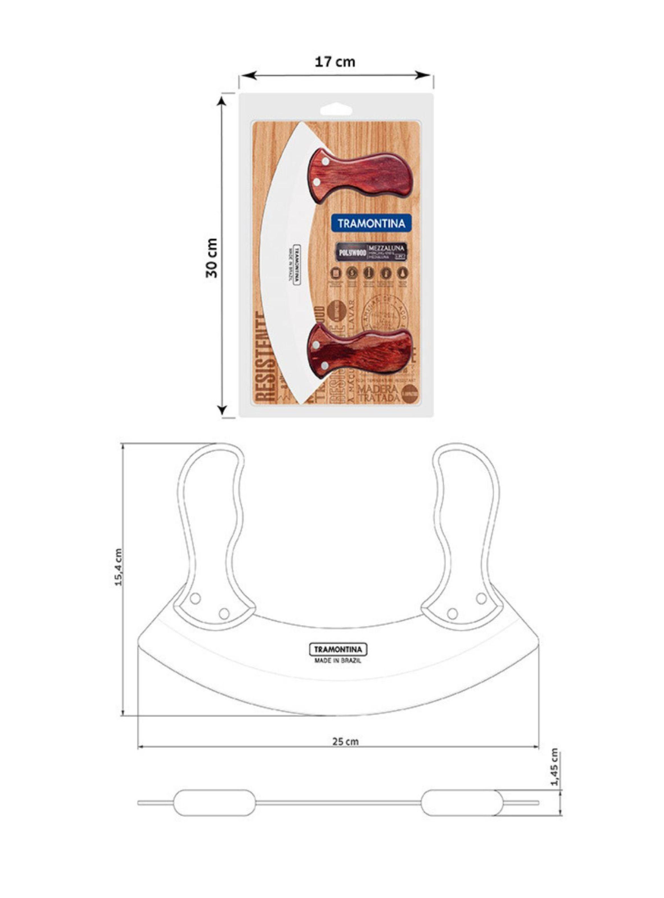 Mezzaluna Tramontina Polywood con L mina de Acero Inoxidable y Mangos de Madera Tratada Rojo-2