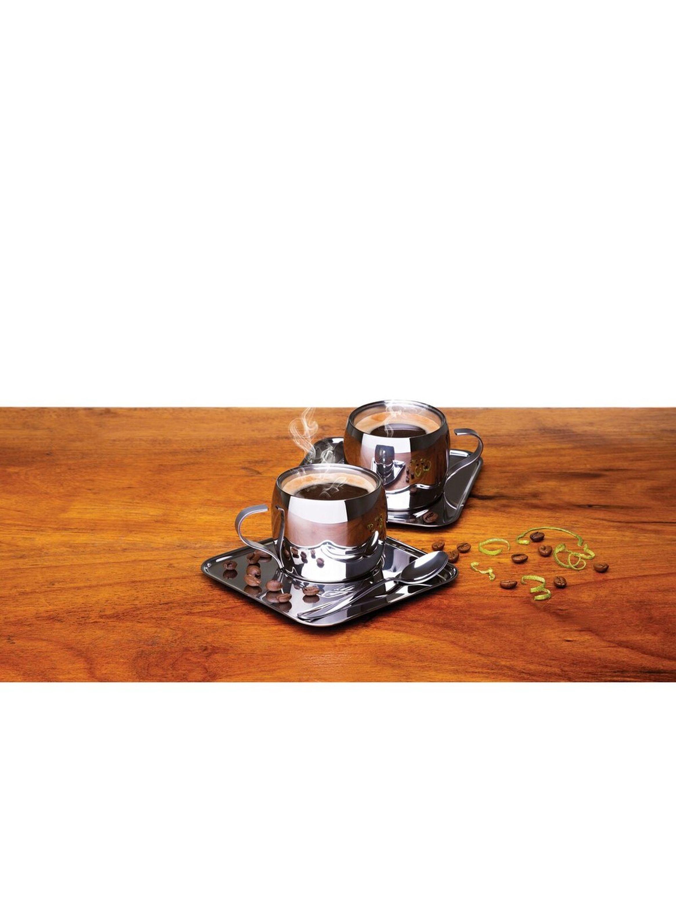 Juego para Cafe Tramontina de acero inoxidable tazas, platos, cucharas 18 piezas-3