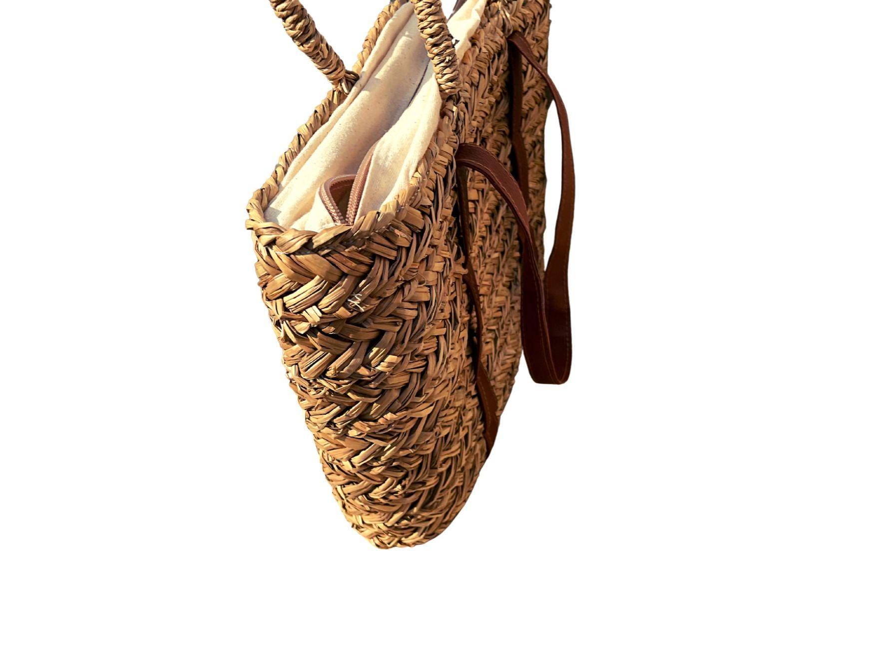 Bolso de Boho de paja con doble asa-3