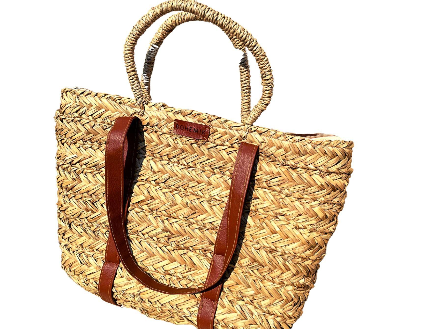 Bolso de Boho de paja con doble asa-2