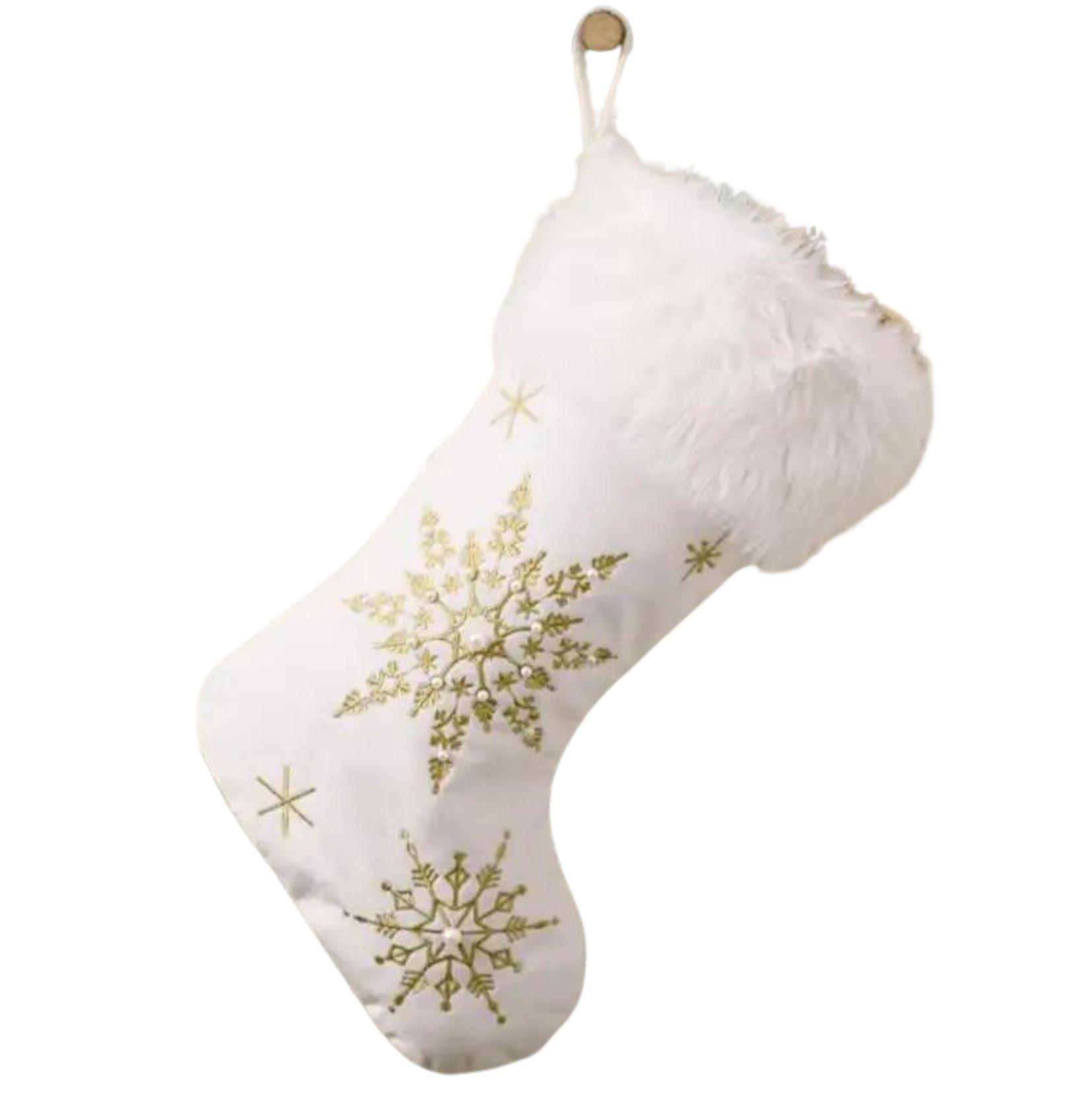 Pack 2 Botas Navidad Blancas con copos de nieve dorados-1
