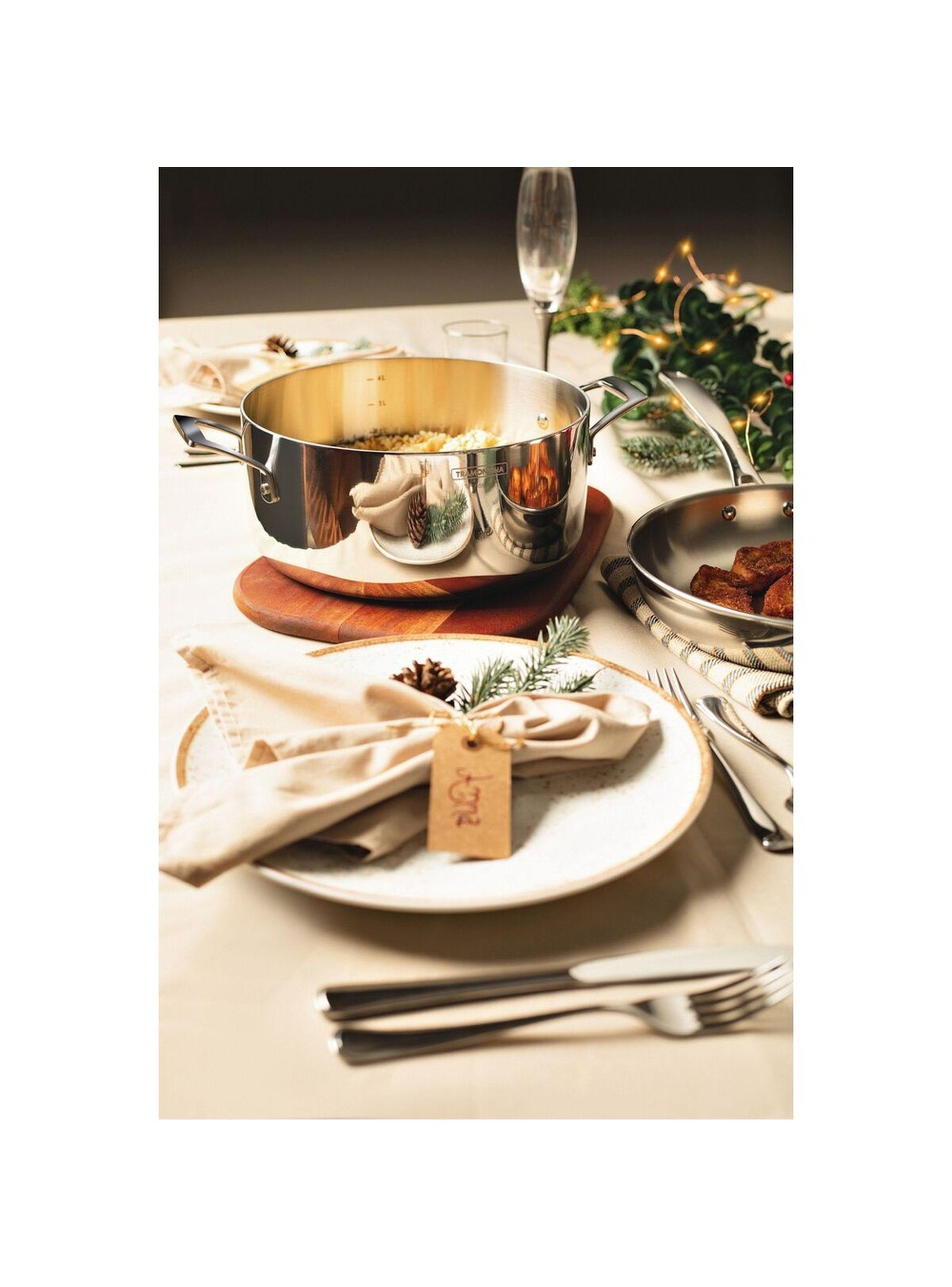 Cacerola Tramontina Grano rasa de acero inoxidable cuerpo triple con tapa y asas 24 cm 4 7 L-4