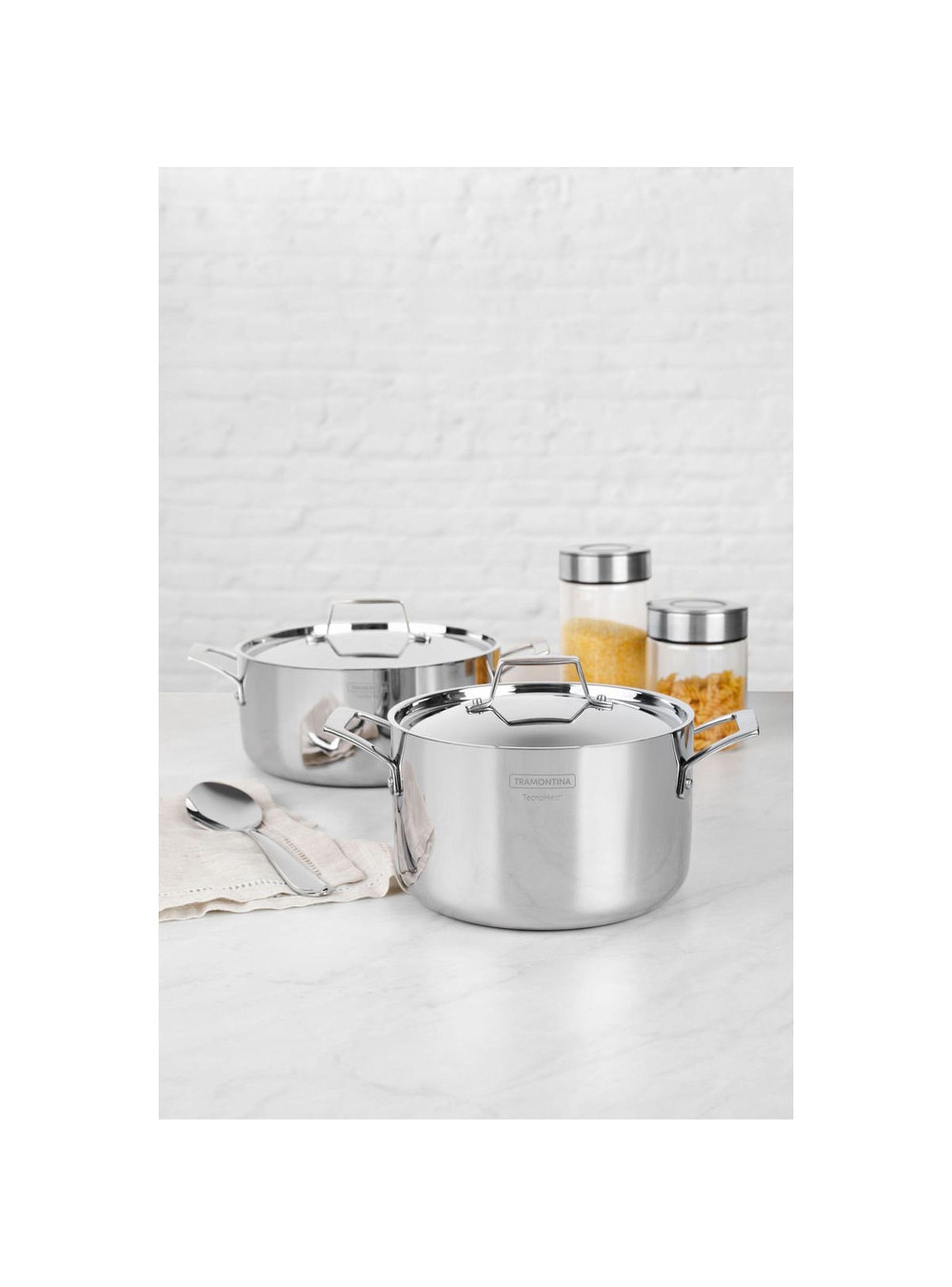 Cacerola Tramontina Grano rasa de acero inoxidable cuerpo triple con tapa y asas 24 cm 4 7 L-6