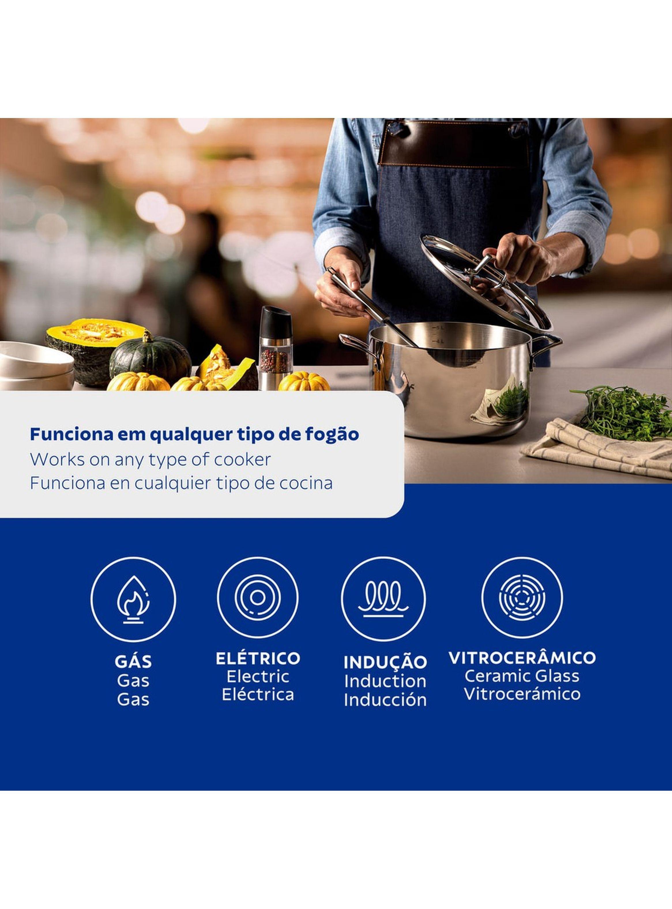 Cacerola Tramontina Grano rasa de acero inoxidable cuerpo triple con tapa y asas 24 cm 4 7 L-8