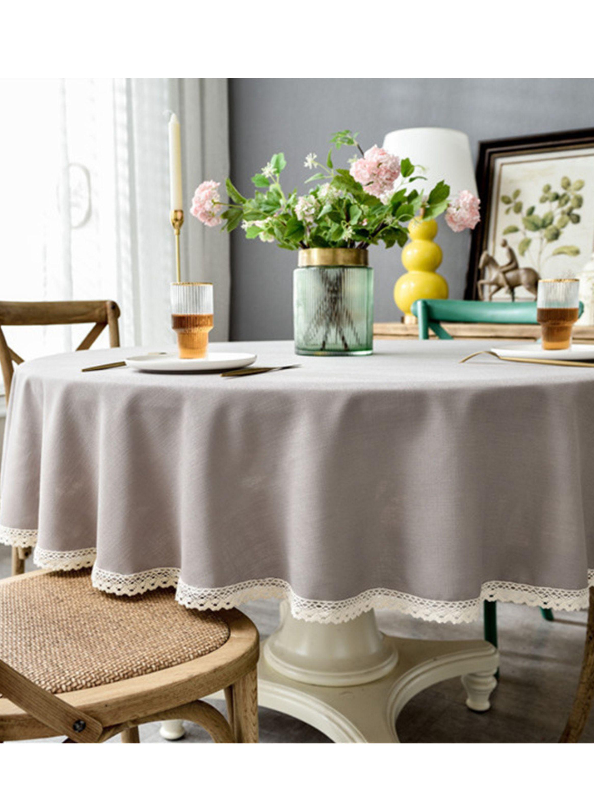 Set Mantel redondo 220 cm gris y Cuchiller a 72 piezas para 12 personas-3