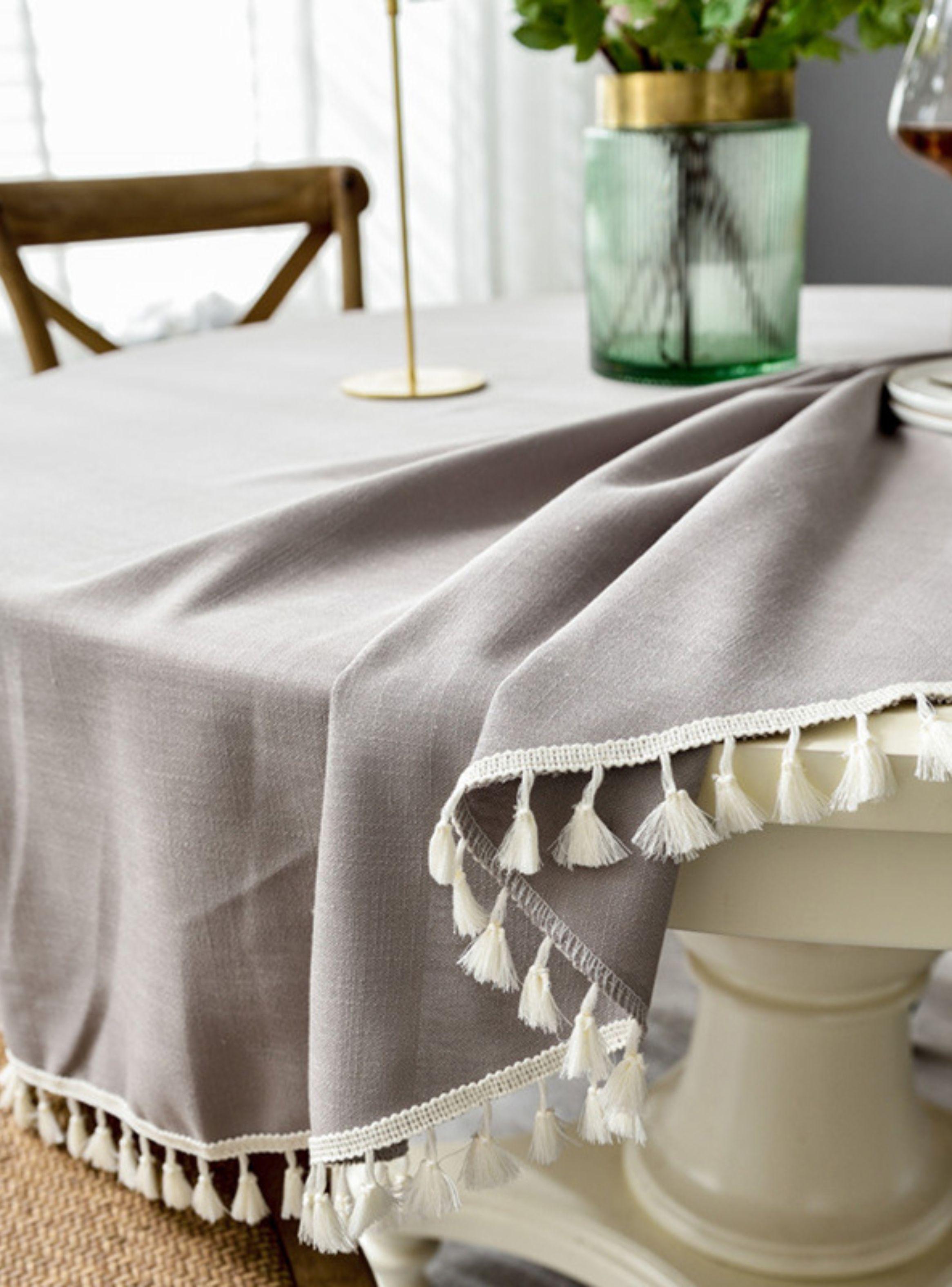 Set Mantel redondo 220 cm gris y Cuchiller a 72 piezas para 12 personas-4