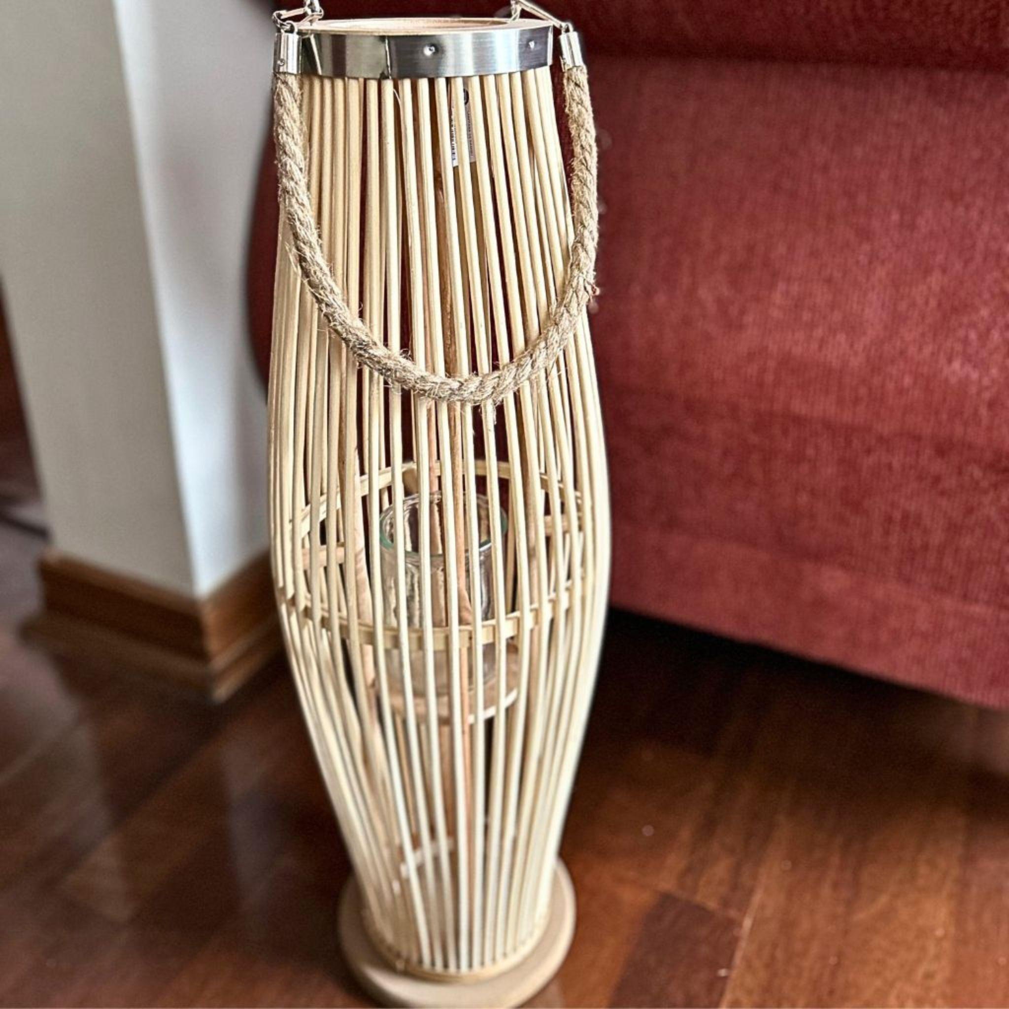 Lámpara Porta Vela Farol Berenguela Bambú-5
