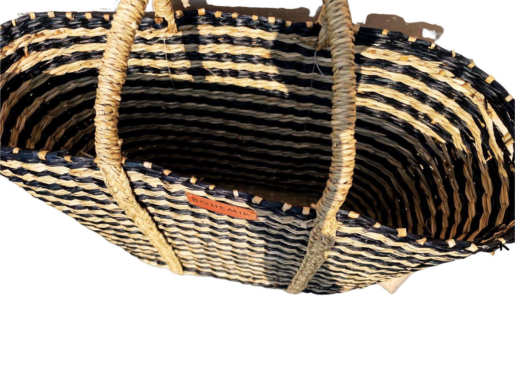 Bolso Boho mimbre Líneas Negras-5