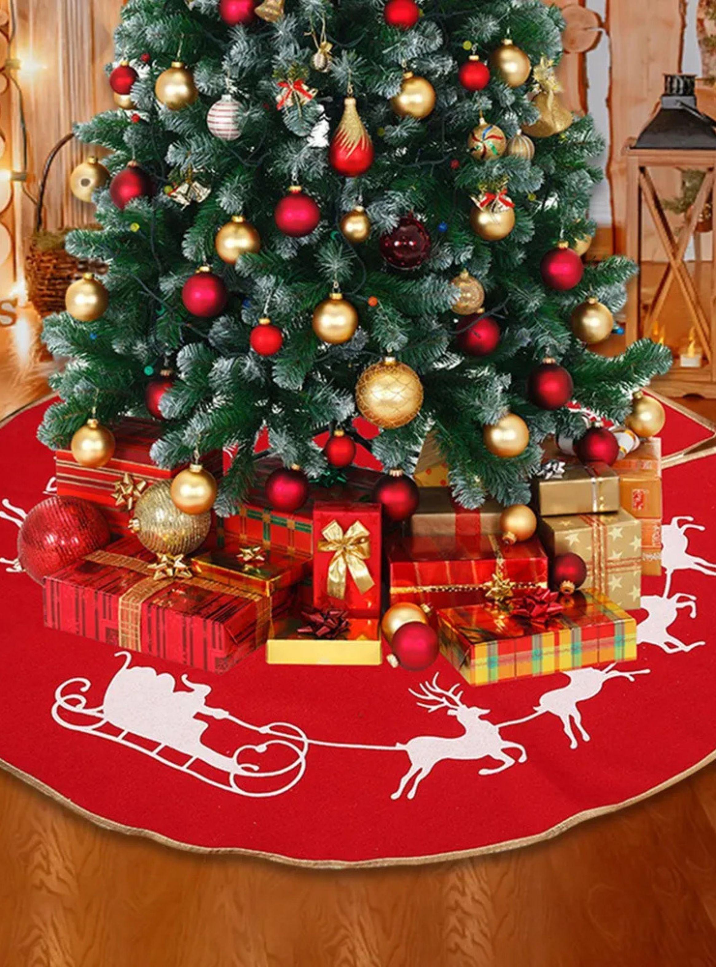 Faldón Arbol Navidad rojo con Trineos de 100 cm-4