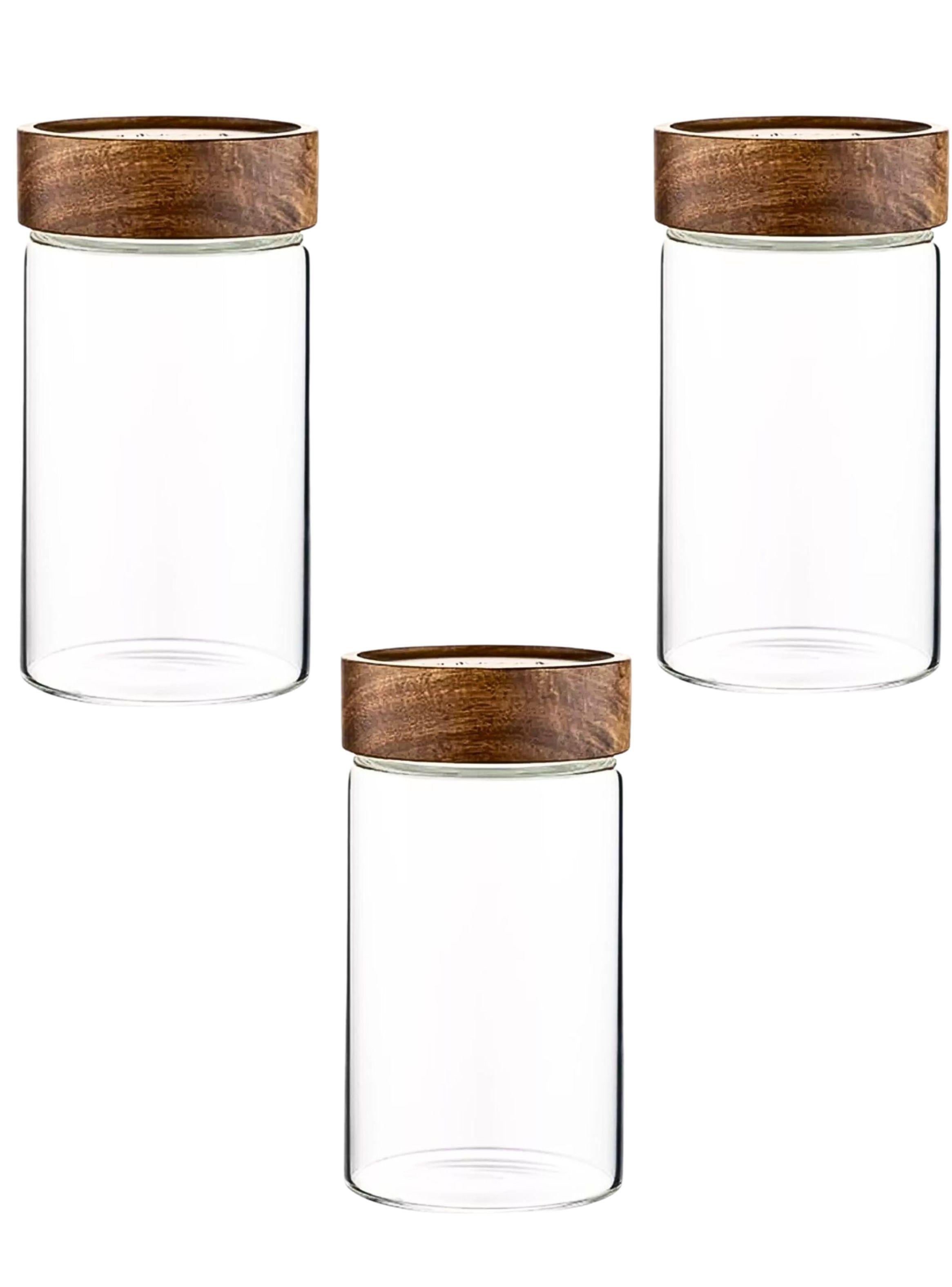 Set de 3 Frascos de Vidrio con tapa de Madera 1000 ml-0