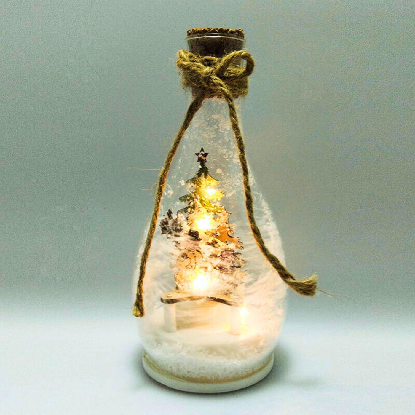 Adorno Navidad Blanco boho, luminoso con nieve en movimiento-2