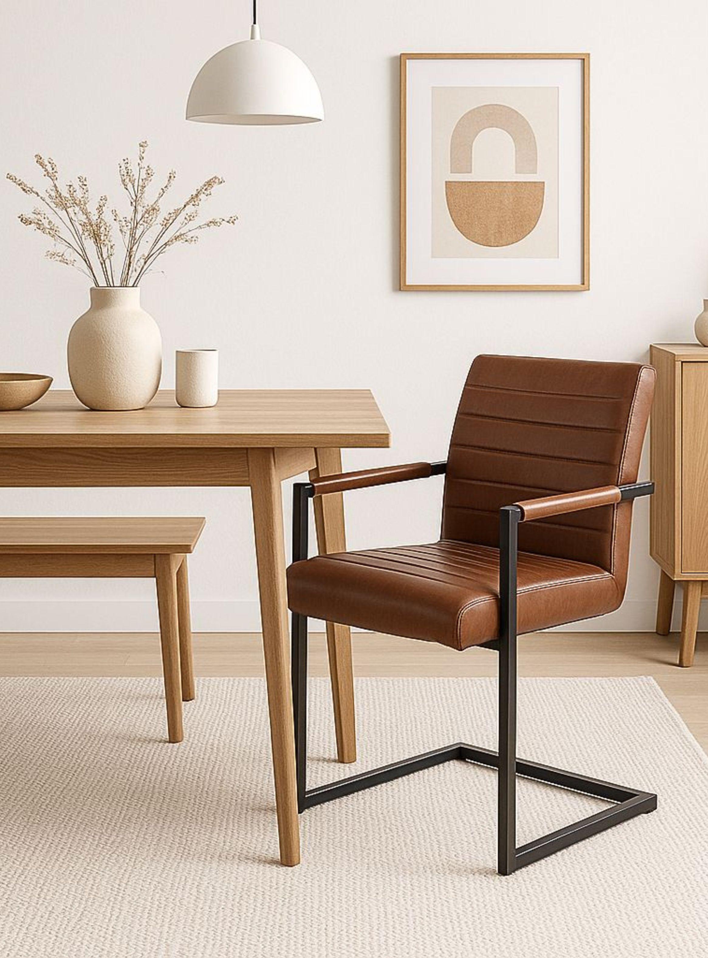 Silla Industrial de Cuero Sint tico Marr n con Base Met lica Caf-2