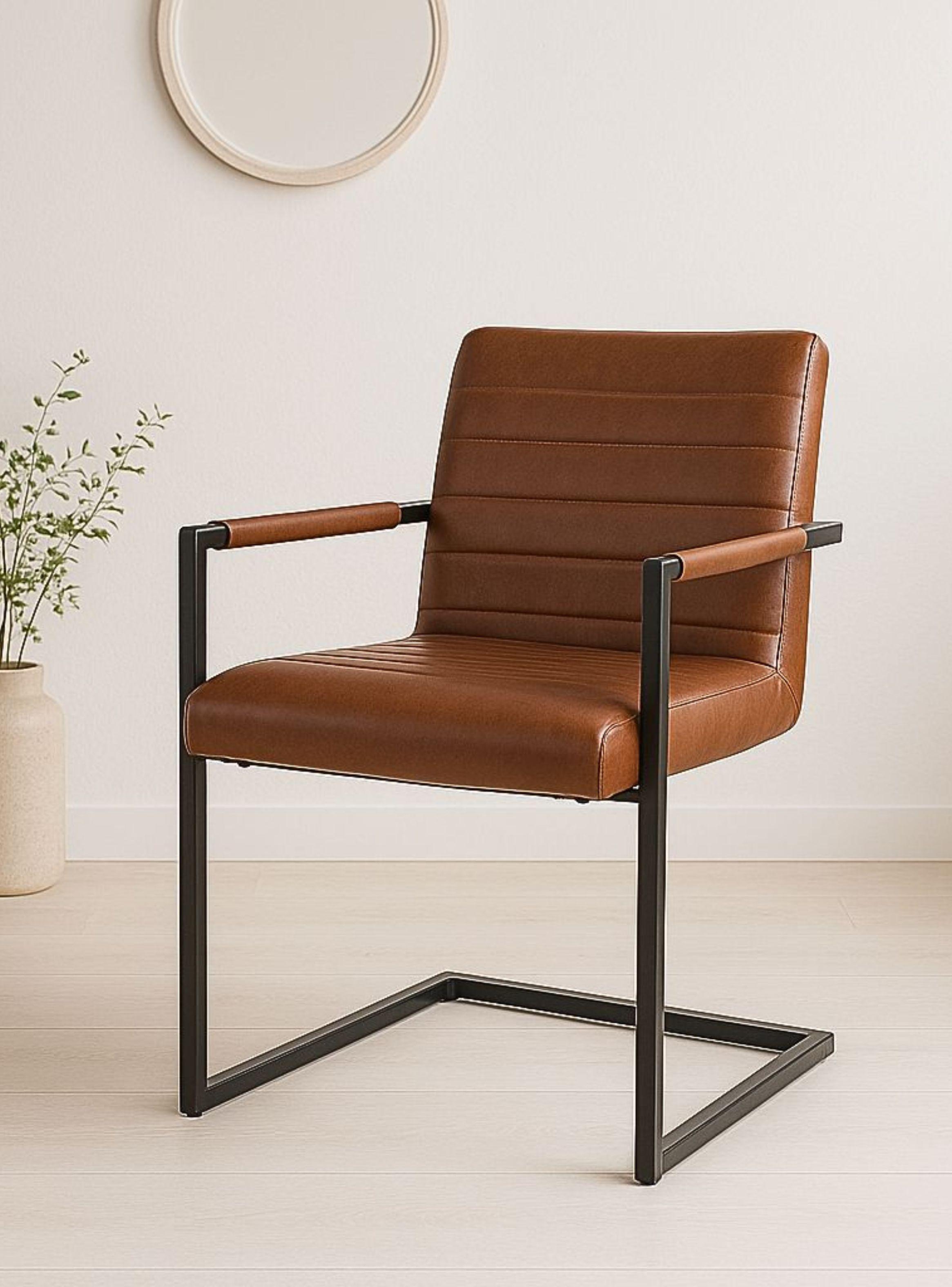 Silla Industrial de Cuero Sint tico Marr n con Base Met lica Caf-5