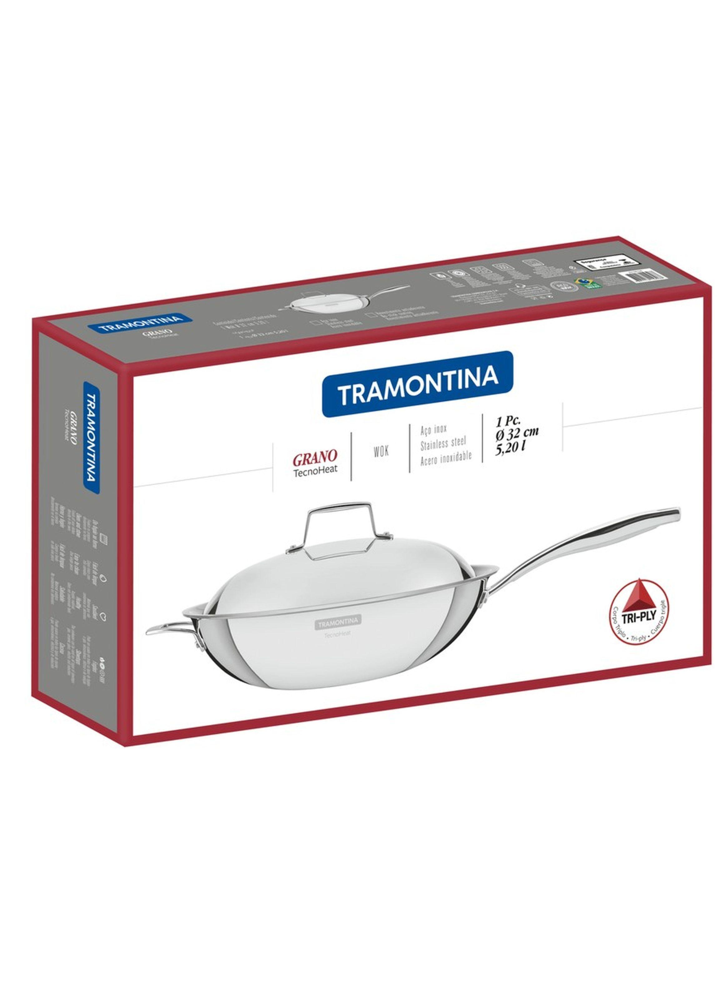 Wok Tramontina Grano de acero inoxidable cuerpo triple con tapa mango 32 cm 5 2 L-4
