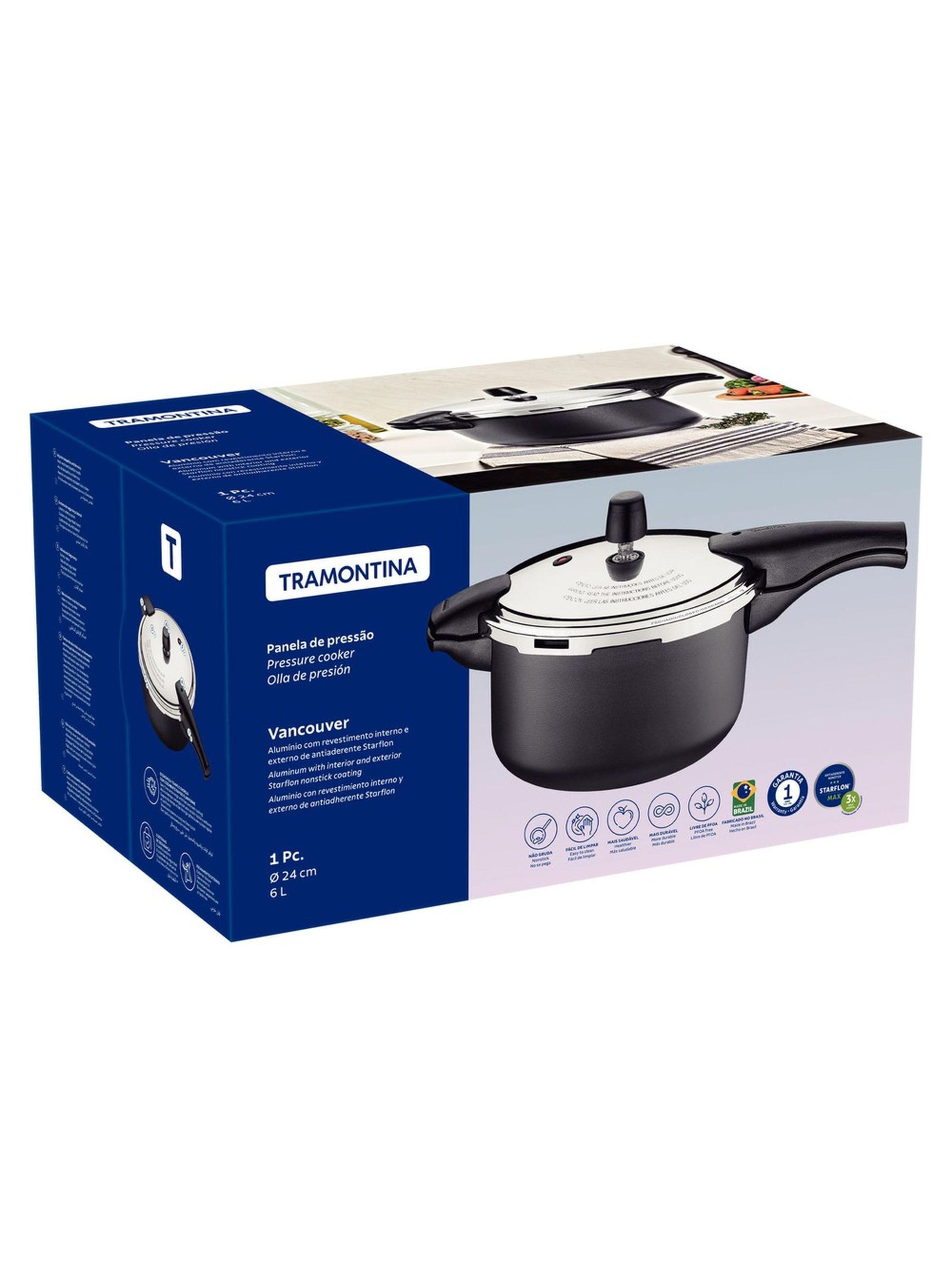 Olla de Presión con Antiadherente 24 cm 6L Grafito Tramontina Vancouver-2