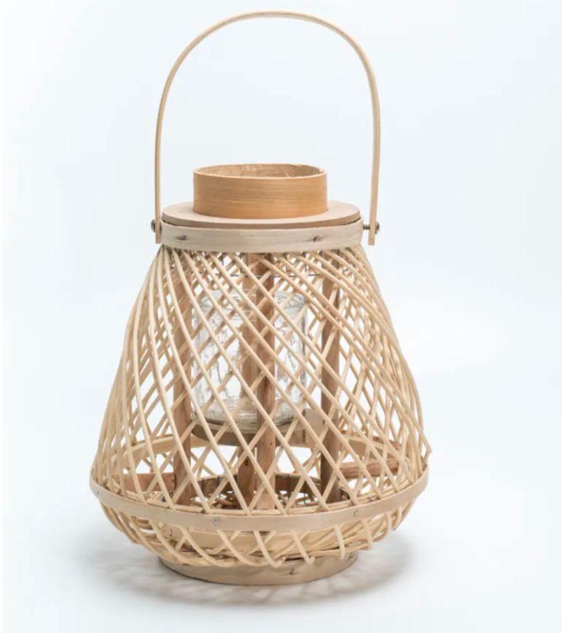 Lámpara porta velas de mesa de bambú boho-0