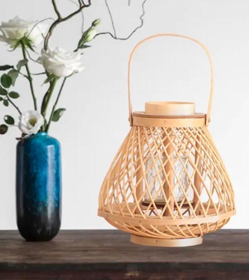 Lámpara porta velas de mesa de bambú boho-1