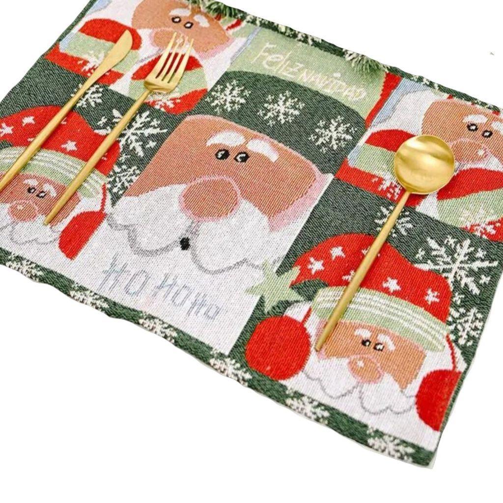 Set de 4 Individuales Navide os Viejo pascuero tonos verde y rojo-2