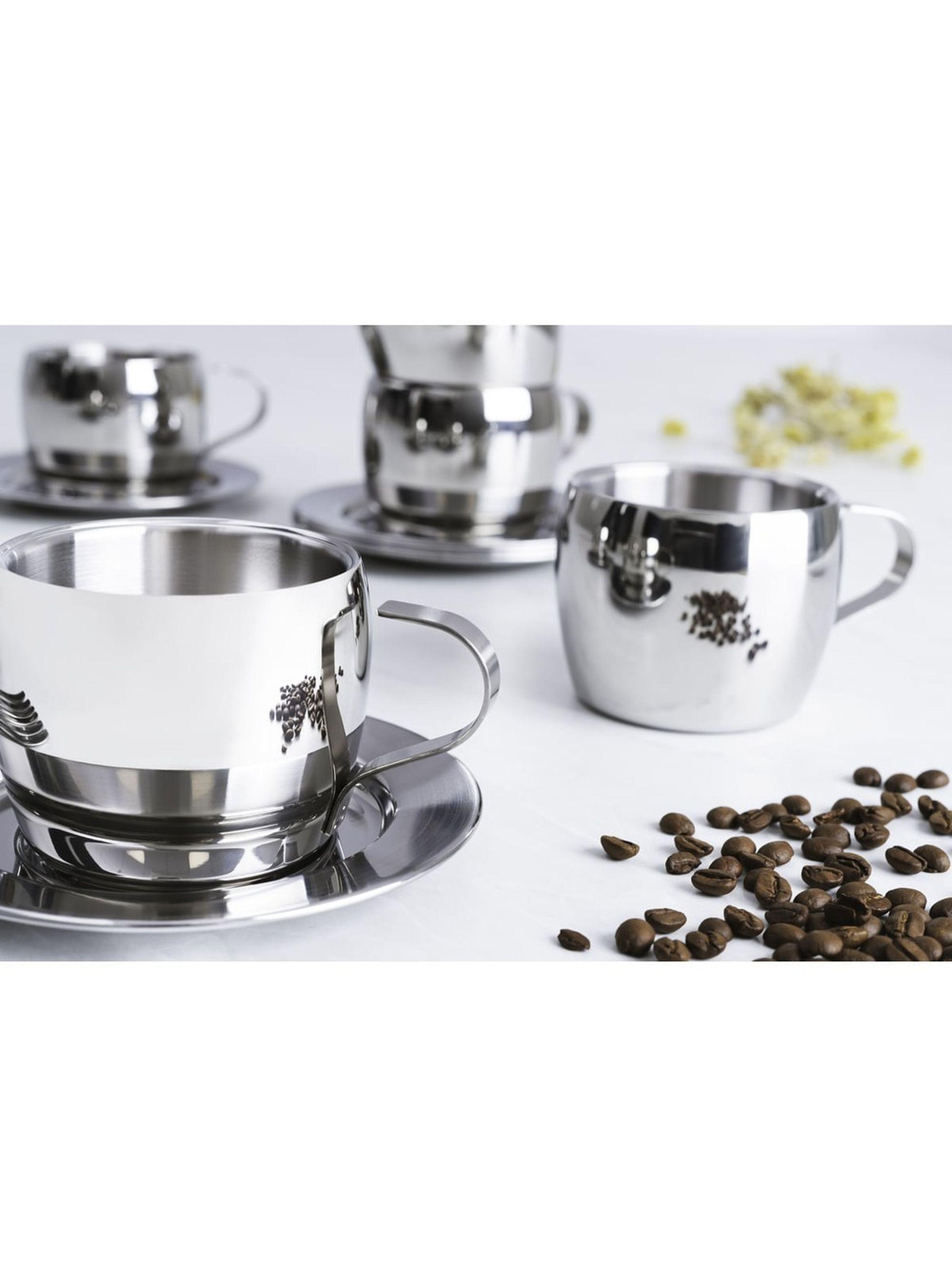 Juego para t y cappuccino Tramontina de acero inoxidable terminaci n brillante con tazas platos y-2