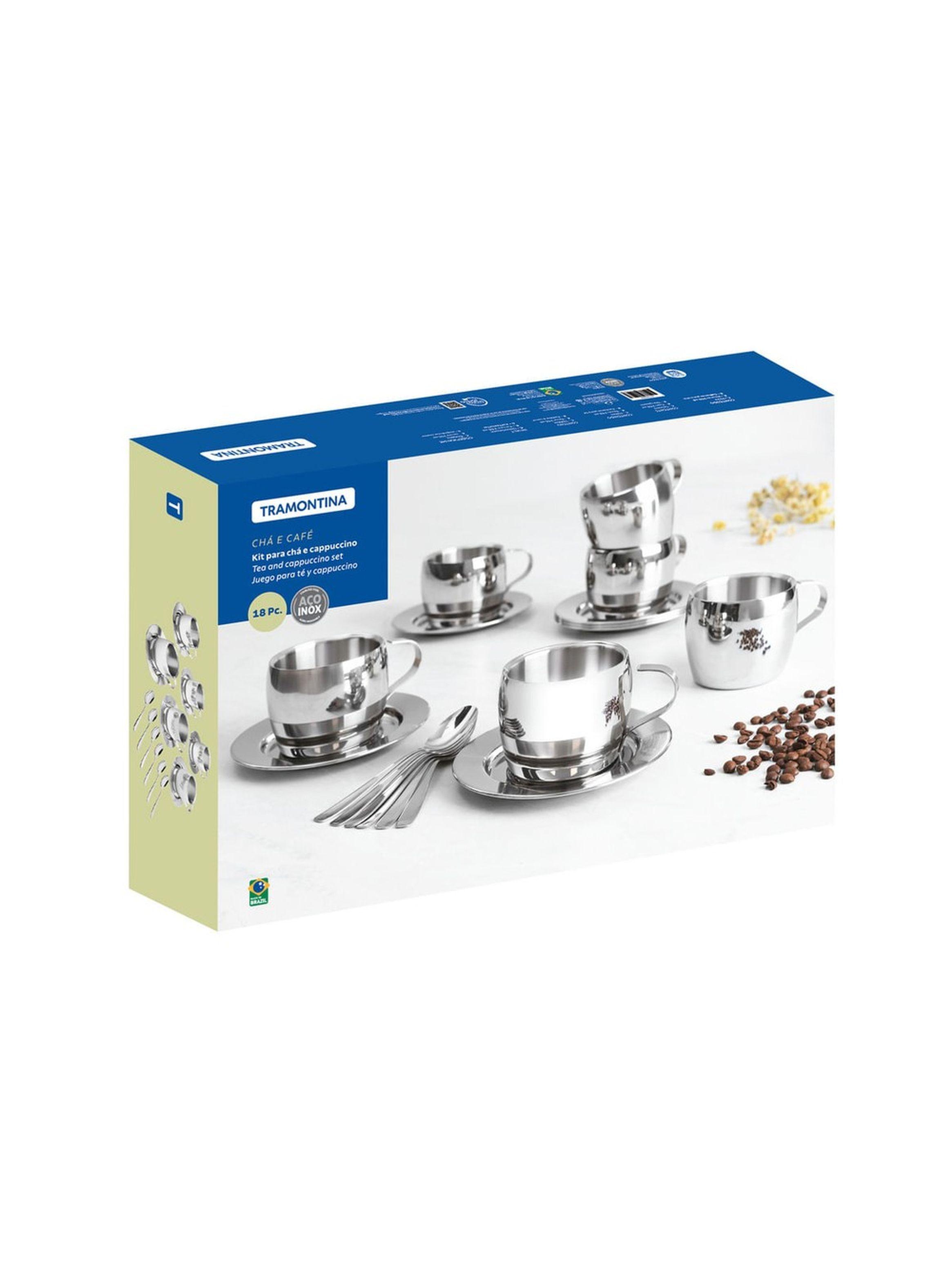 Juego para t y cappuccino Tramontina de acero inoxidable terminaci n brillante con tazas platos y-9