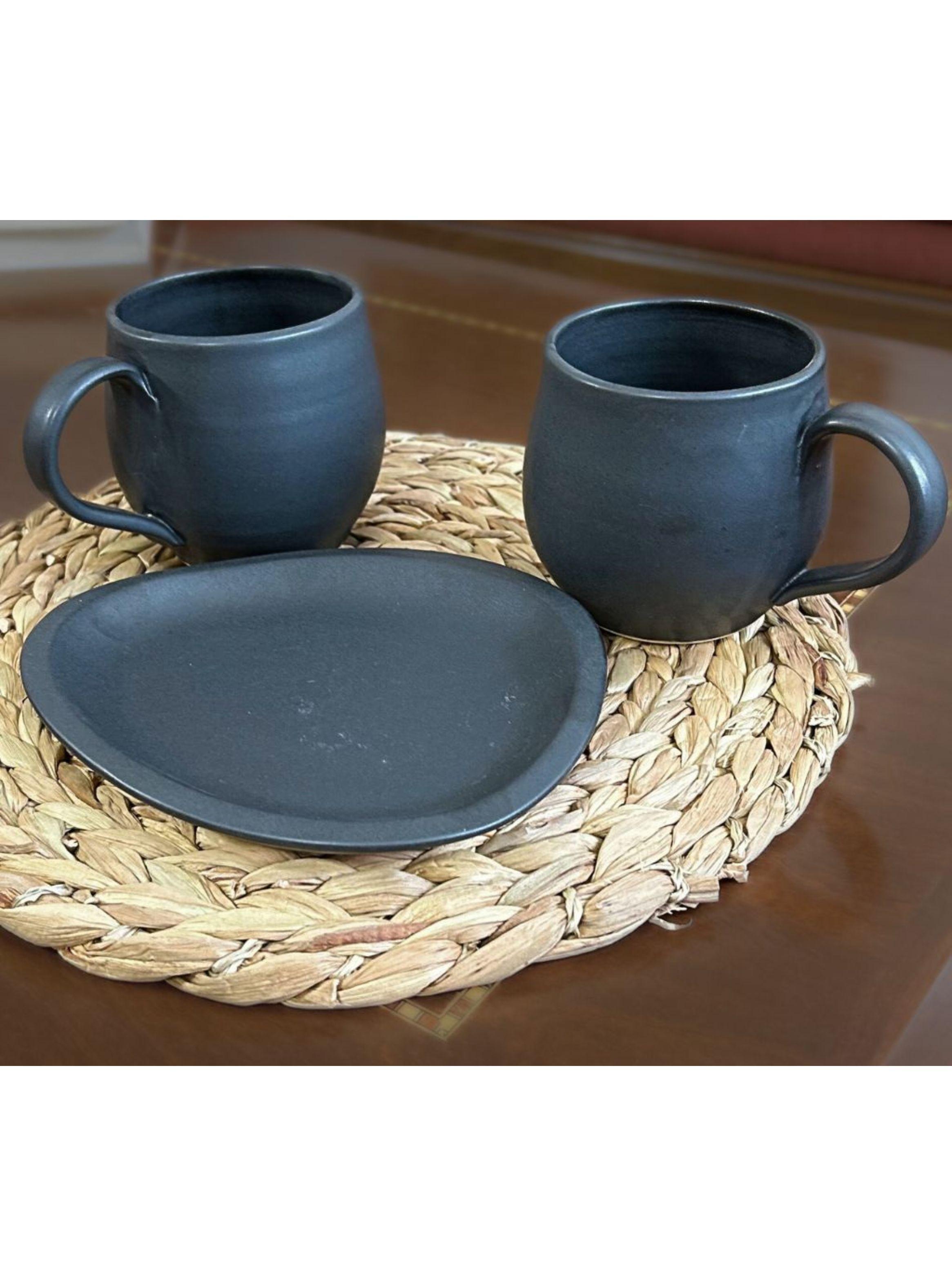 Set 2 Mug y Plato en Cerámica Gres color negro-2