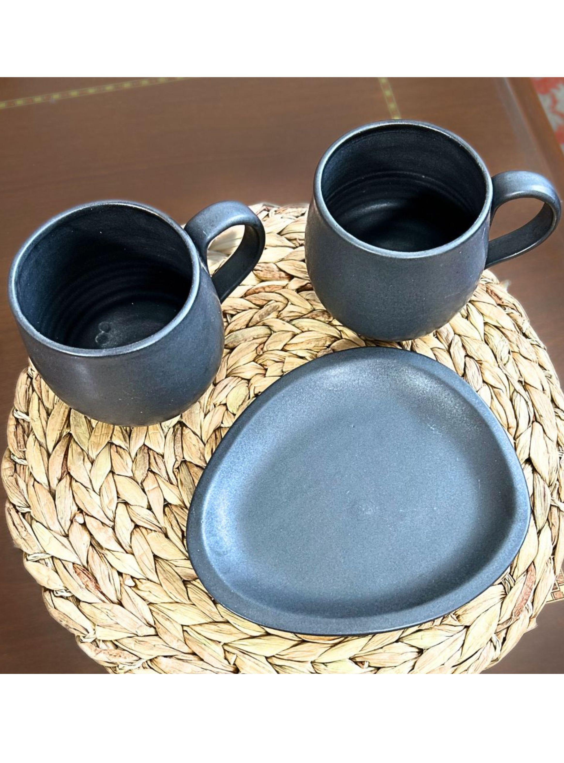Set 2 Mug y Plato en Cerámica Gres color negro-3