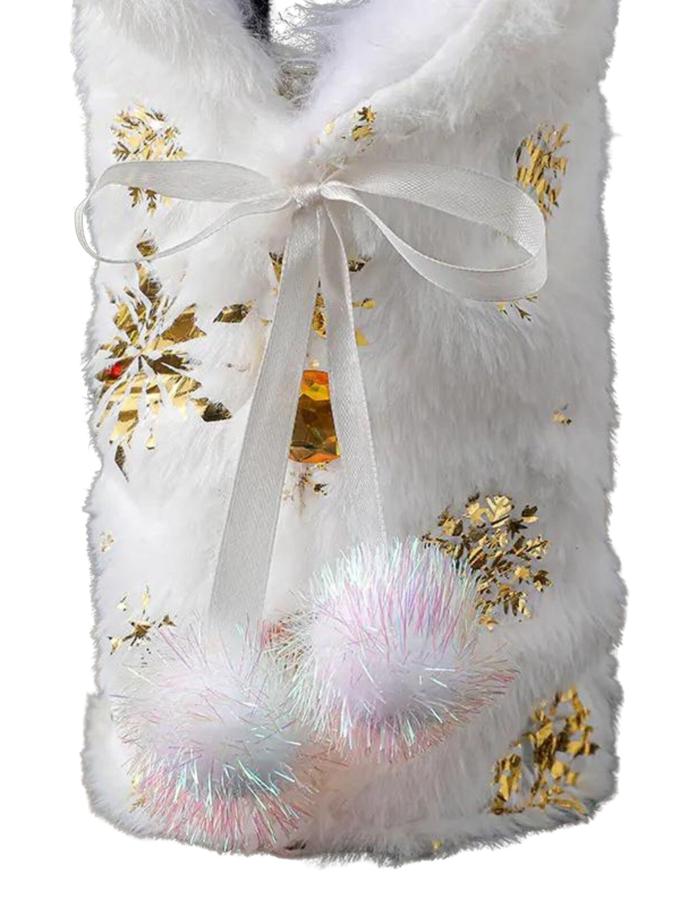 Pack de 2 Cubre botella de vino de Navidad, blanca dorada-2