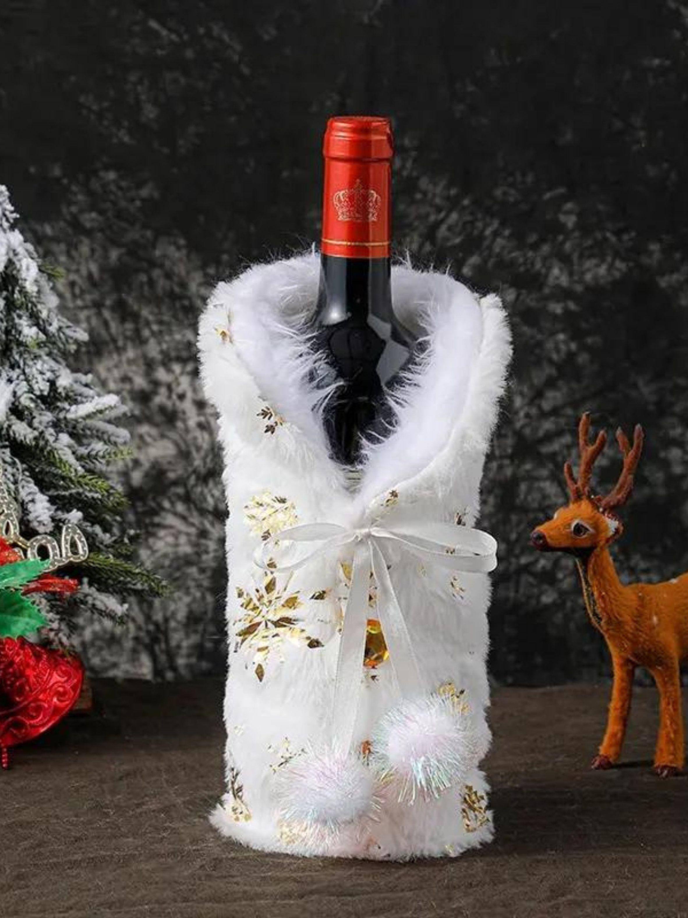 Pack de 2 Cubre botella de vino de Navidad, blanca dorada-3