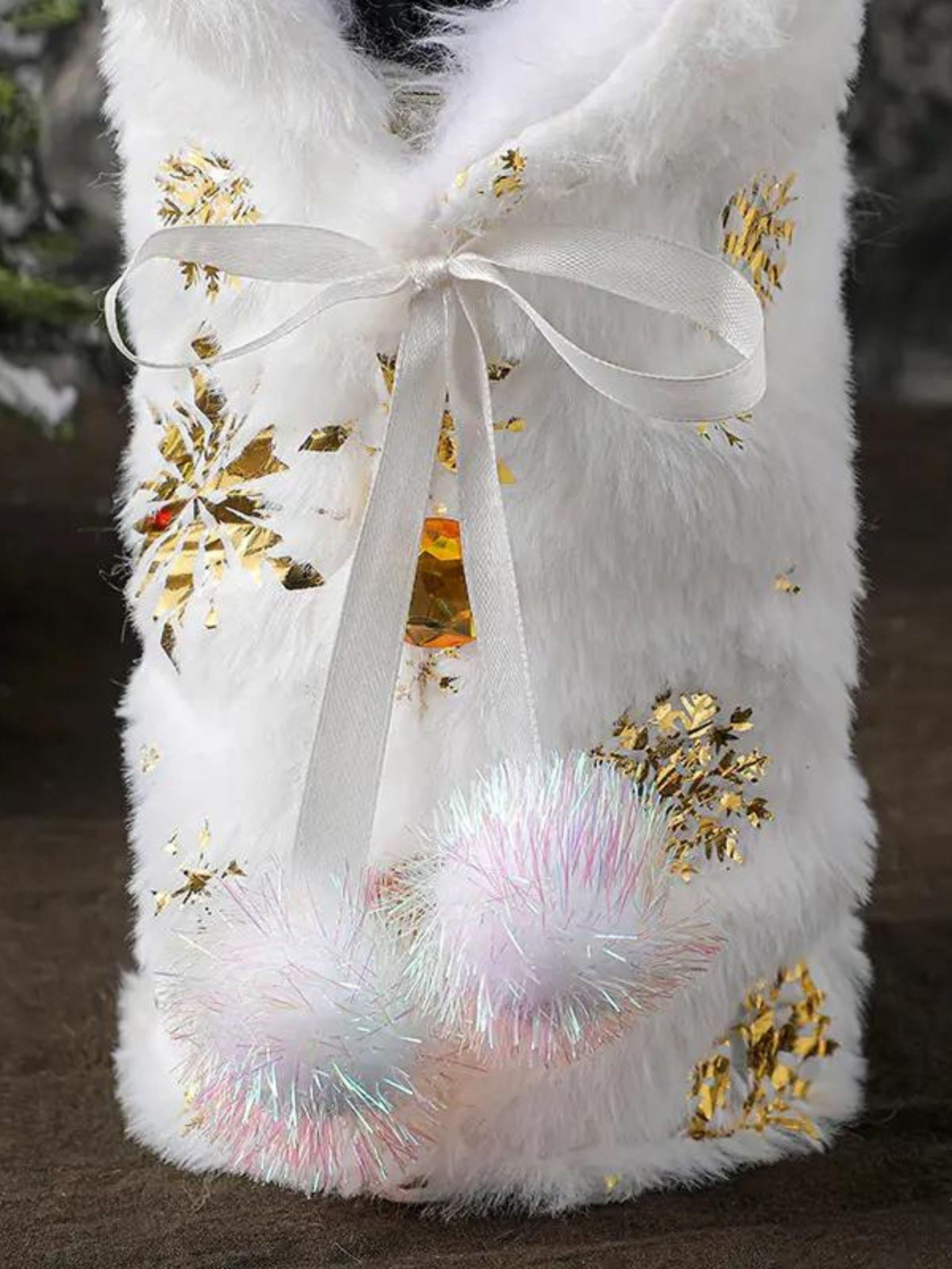 Pack de 2 Cubre botella de vino de Navidad, blanca dorada-4