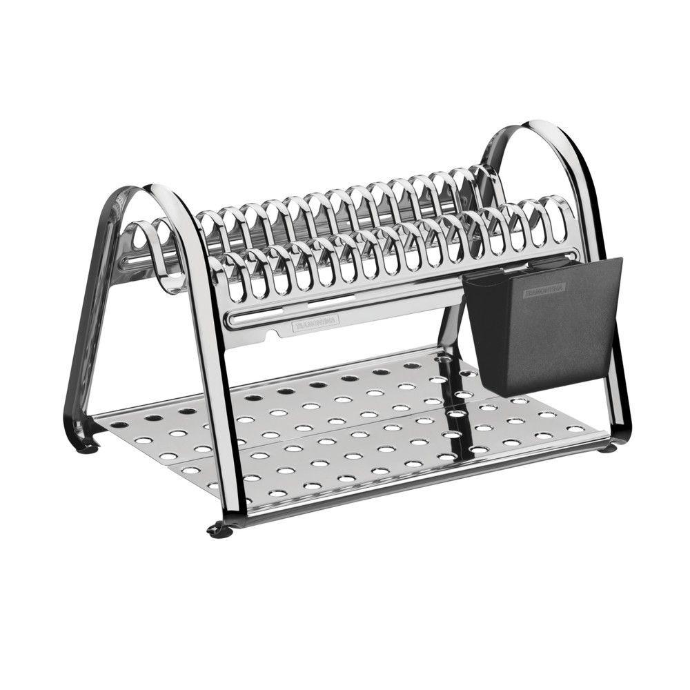 Escurridor de platos Tramontina Plurale de acero inoxidable con porta cubiertos negro-0