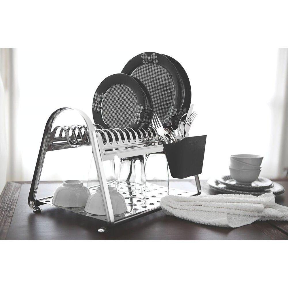 Escurridor de platos Tramontina Plurale de acero inoxidable con porta cubiertos negro-2