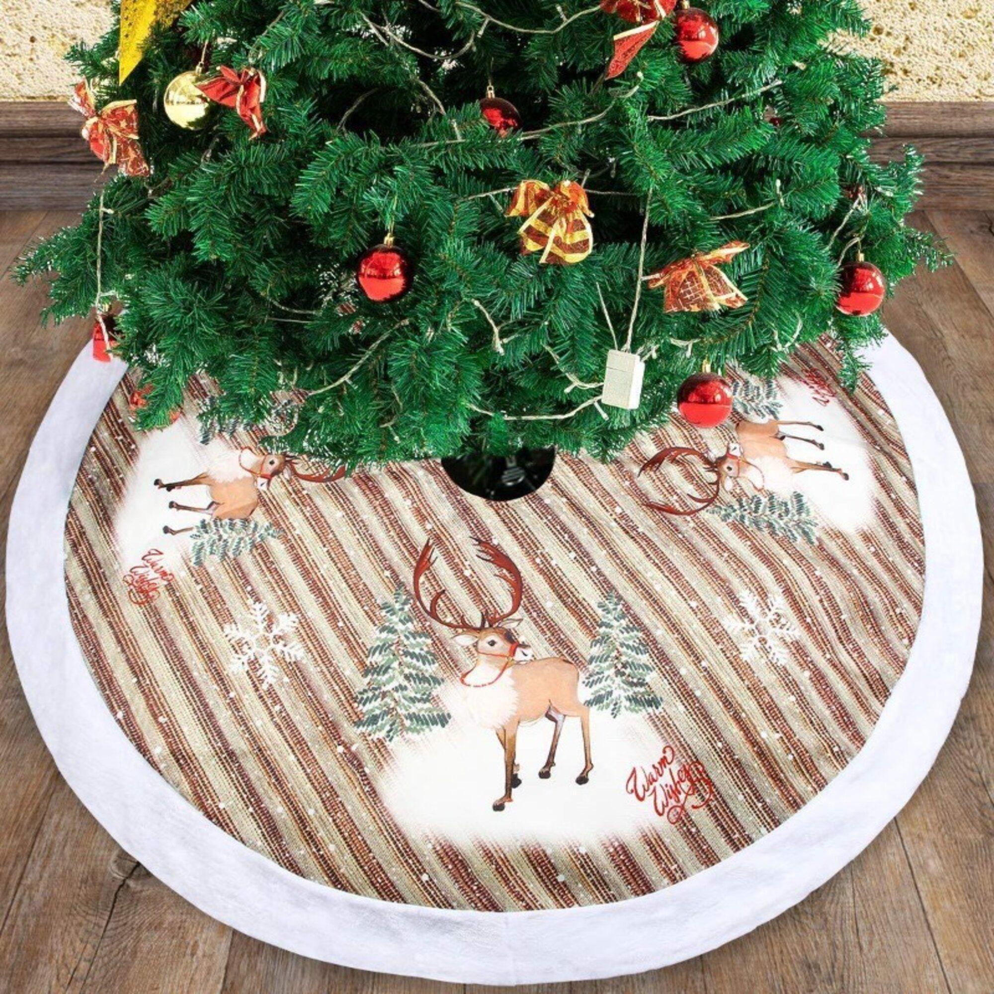 Faldón Arbol Navidad de Renos y Copos de Nieve-1