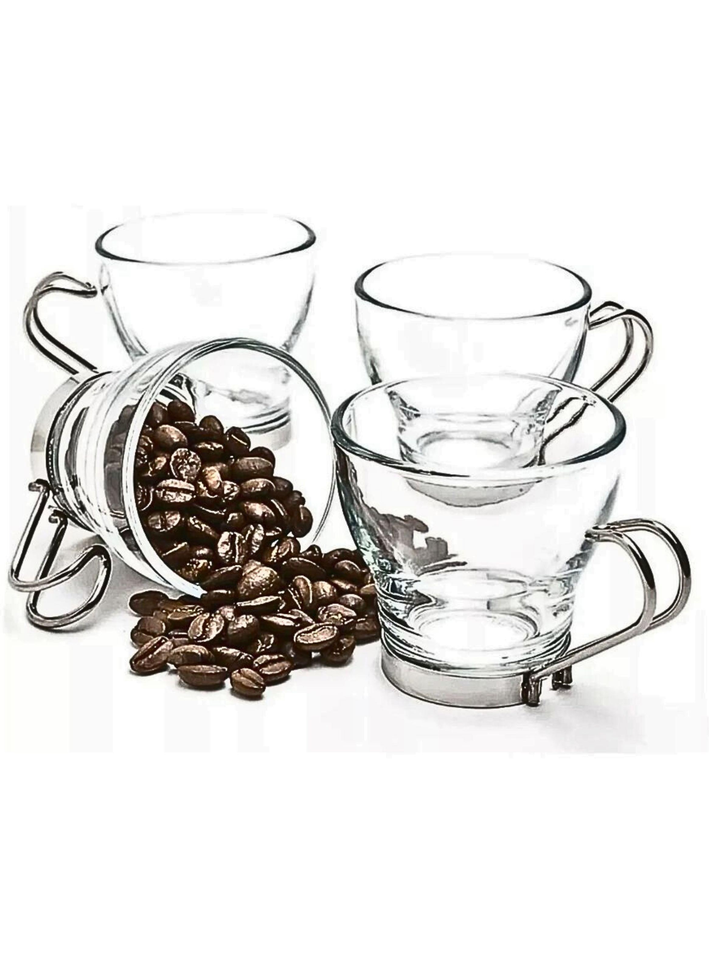 Set 4 Tazas Cappuccino 200 ml Vidrio Asa Metálica-0