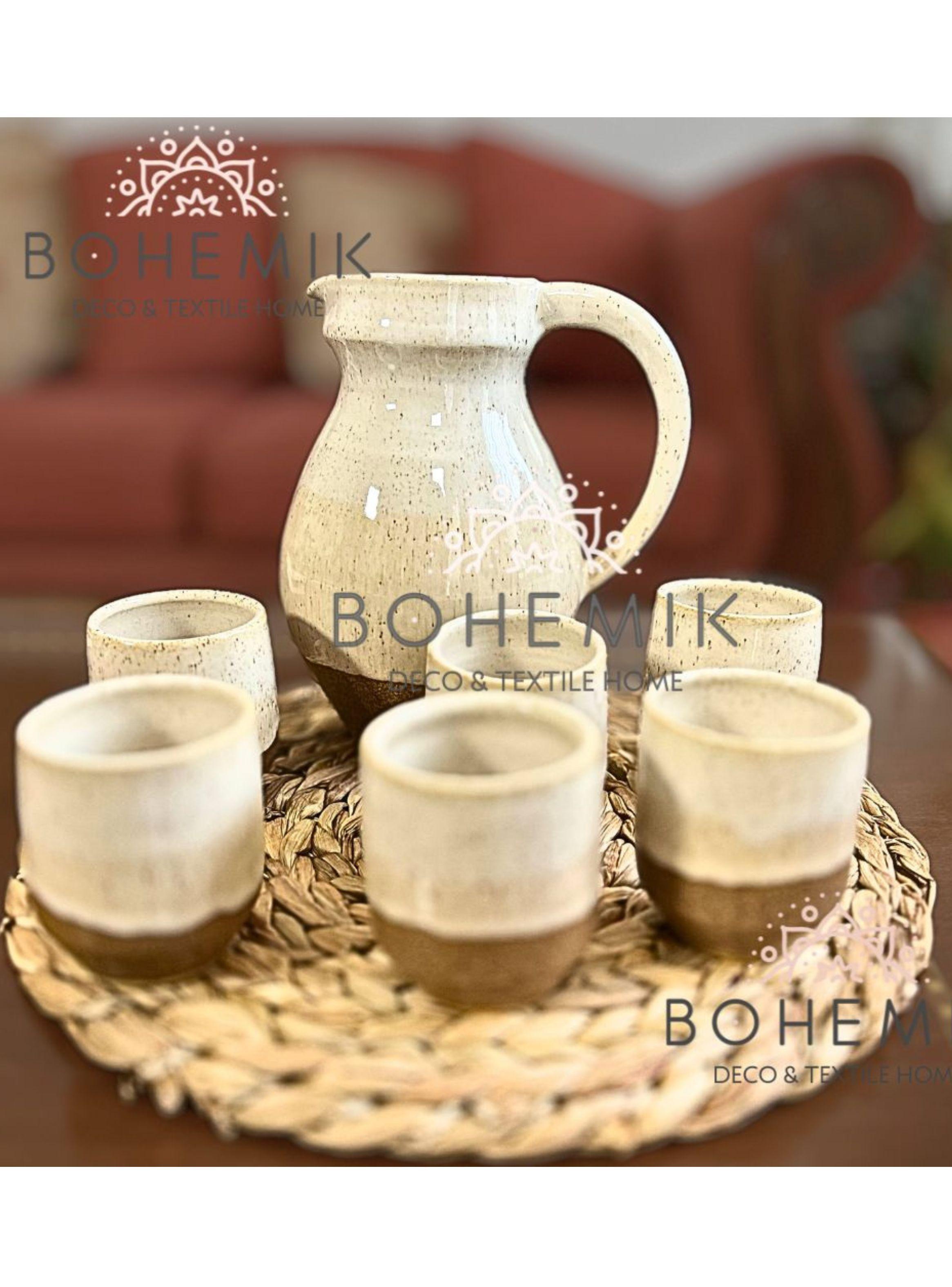Set Jarra y seis Vasos Ceramica para Pisco Sour Café Tierra-2