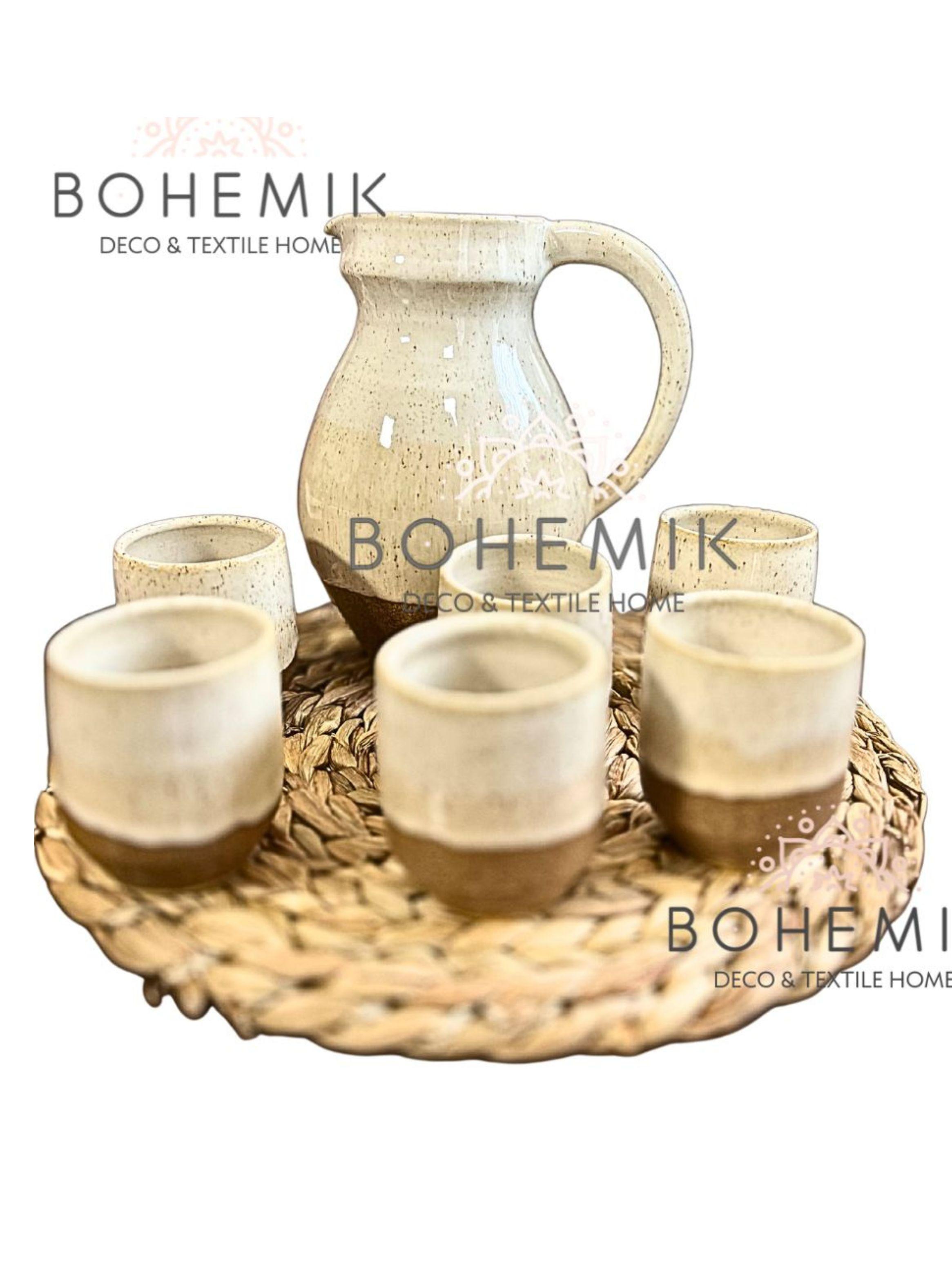 Set Jarra y seis Vasos Ceramica para Pisco Sour Café Tierra-3