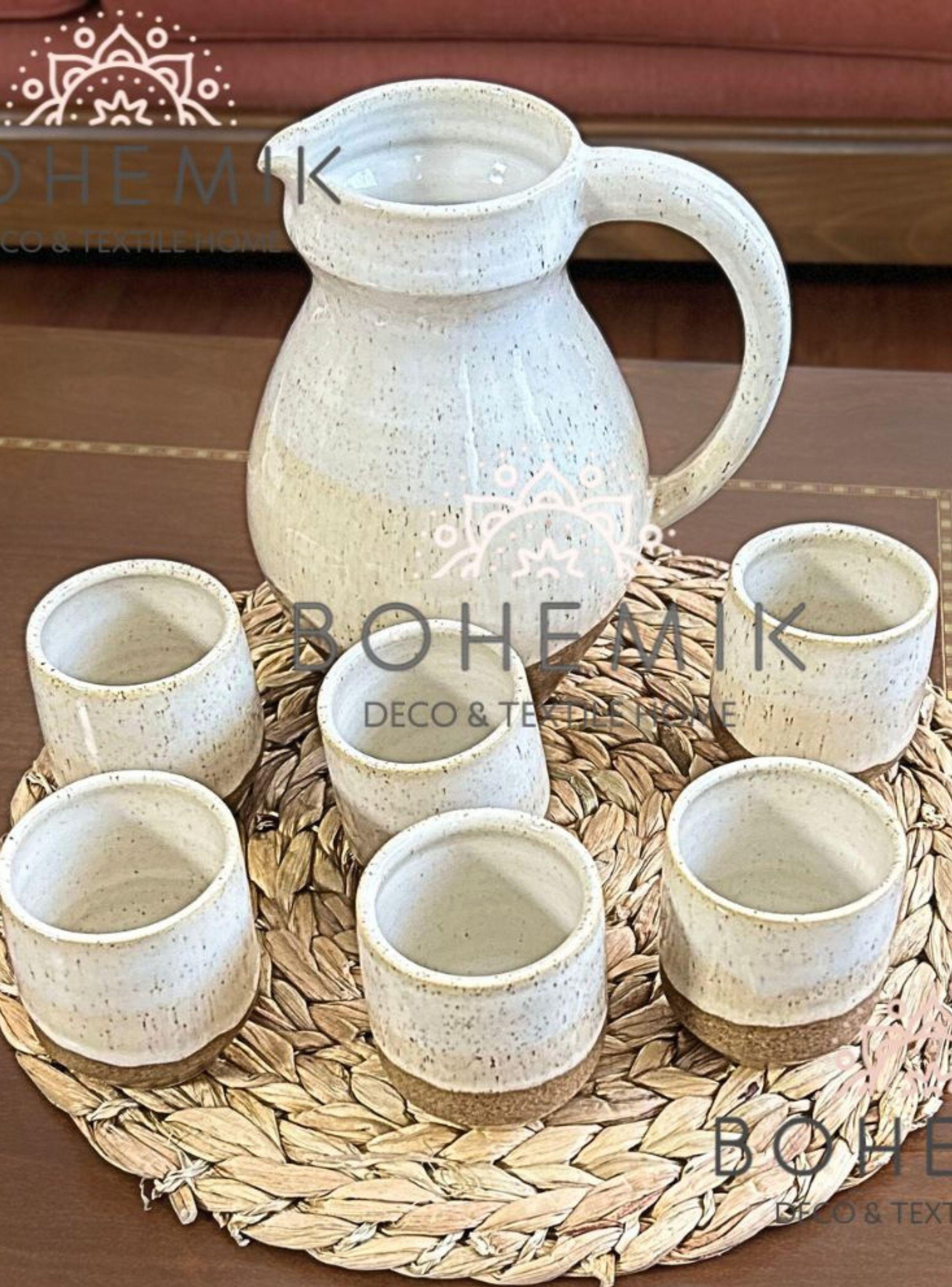 Set Jarra y seis Vasos Ceramica para Pisco Sour Café Tierra-4