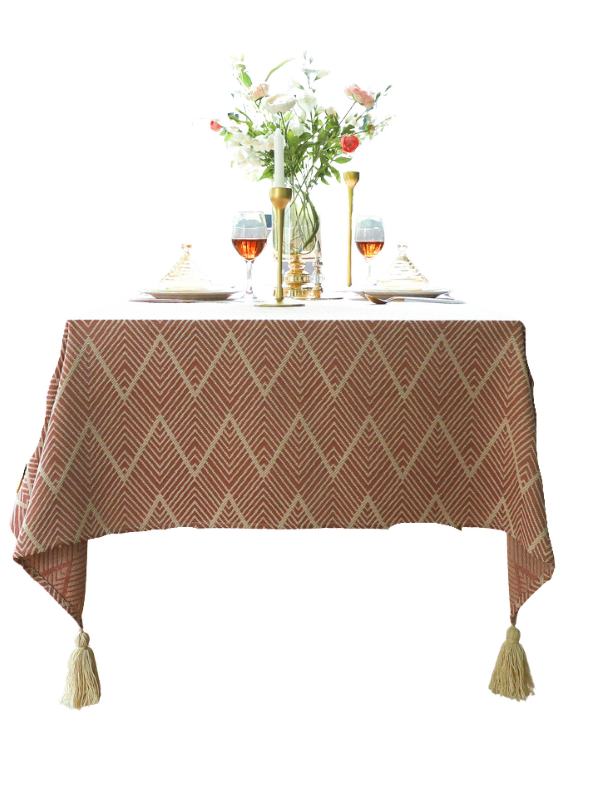 Mantel Rectangular Rojo Bordado Lineas ZigZag-0