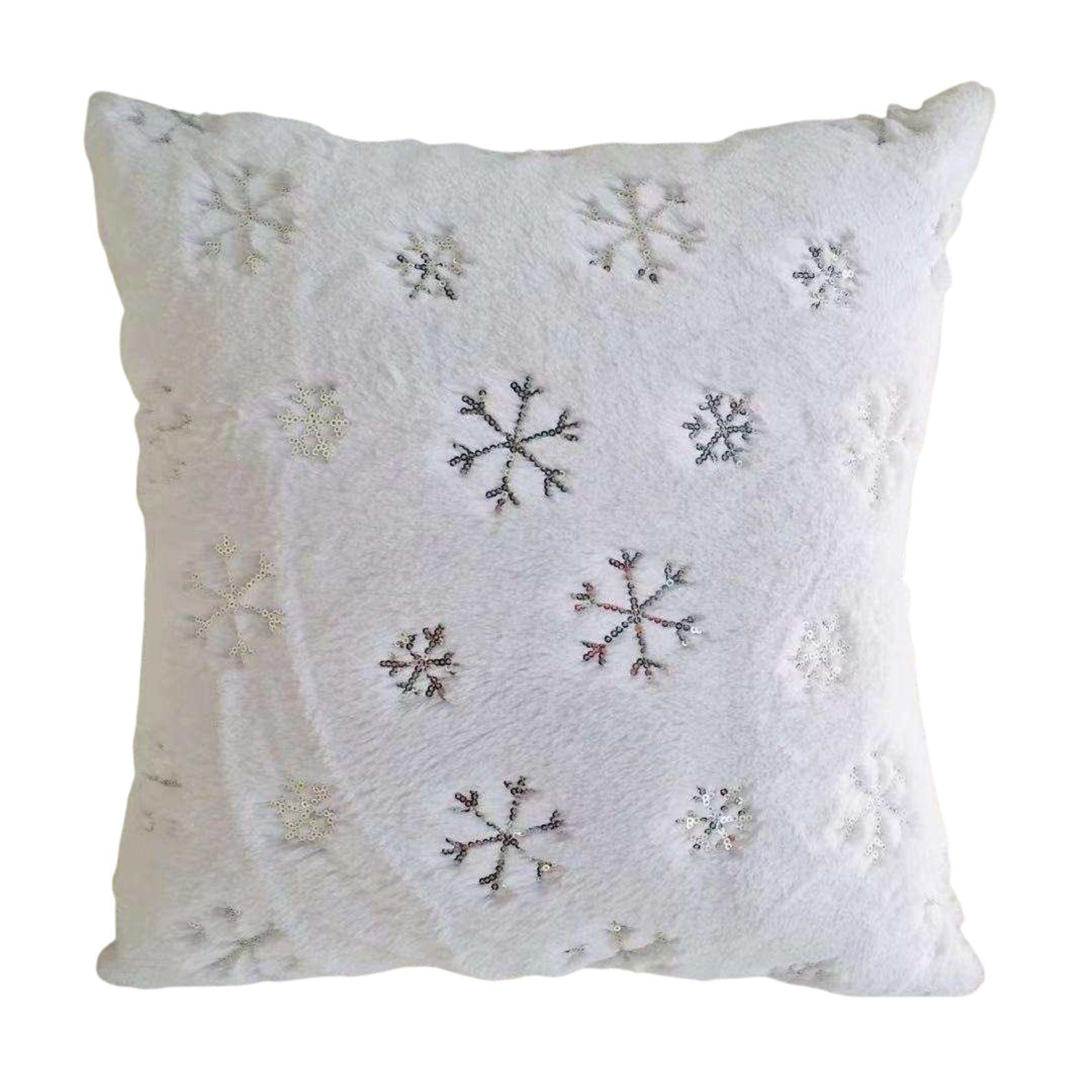 2 Funda Cojín Navidad Blanco lentejuelas plateadas-0