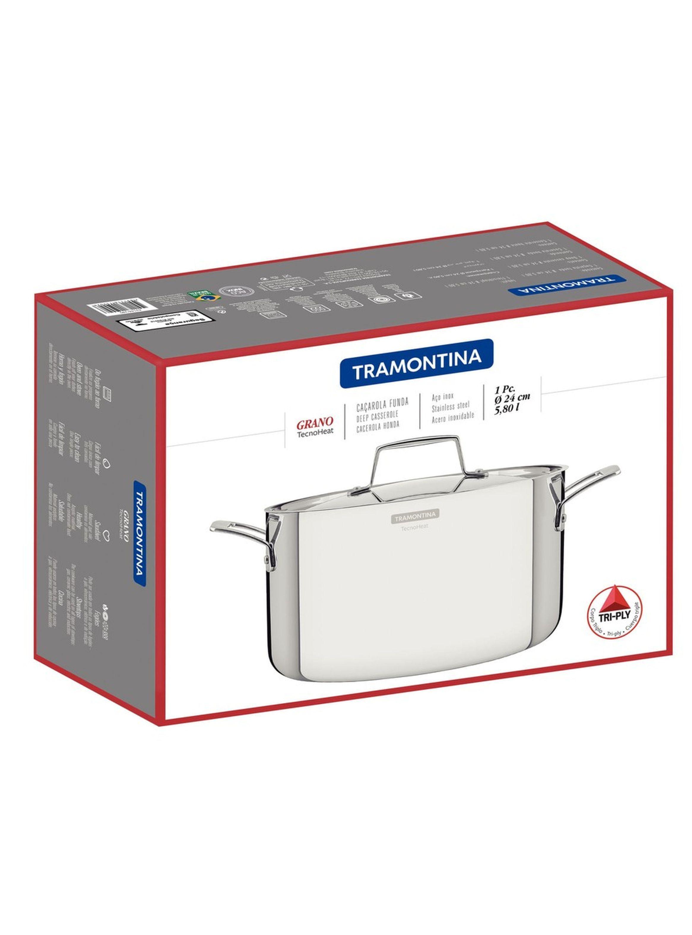 Cacerola Tramontina Grano honda de acero inoxidable cuerpo triple con tapa y asas 24 cm 5 8 L-7