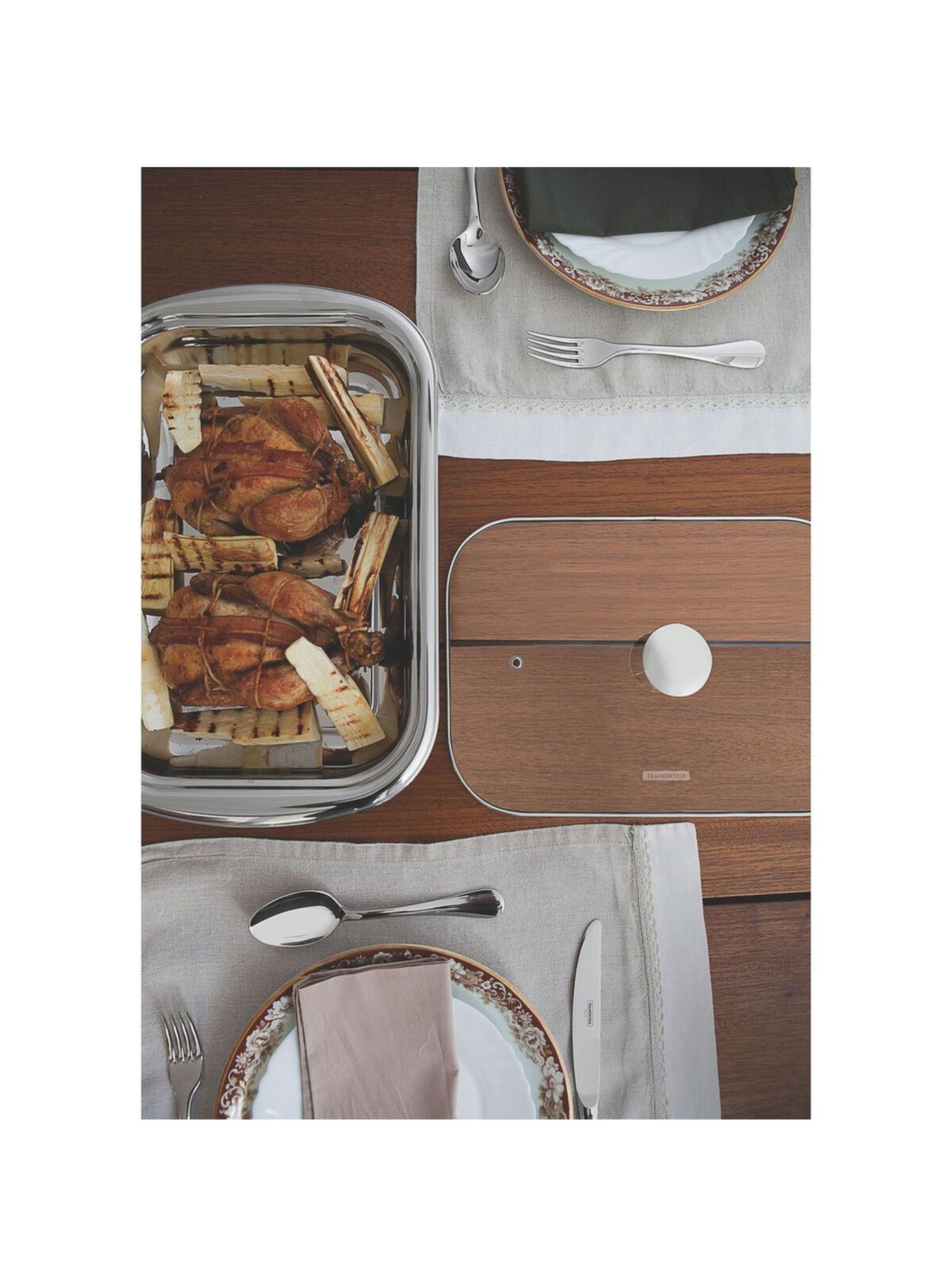 Juego para hornear y servir Cosmos de acero inoxidable con tapa de vidrio de 3 piezas Tramontina-3