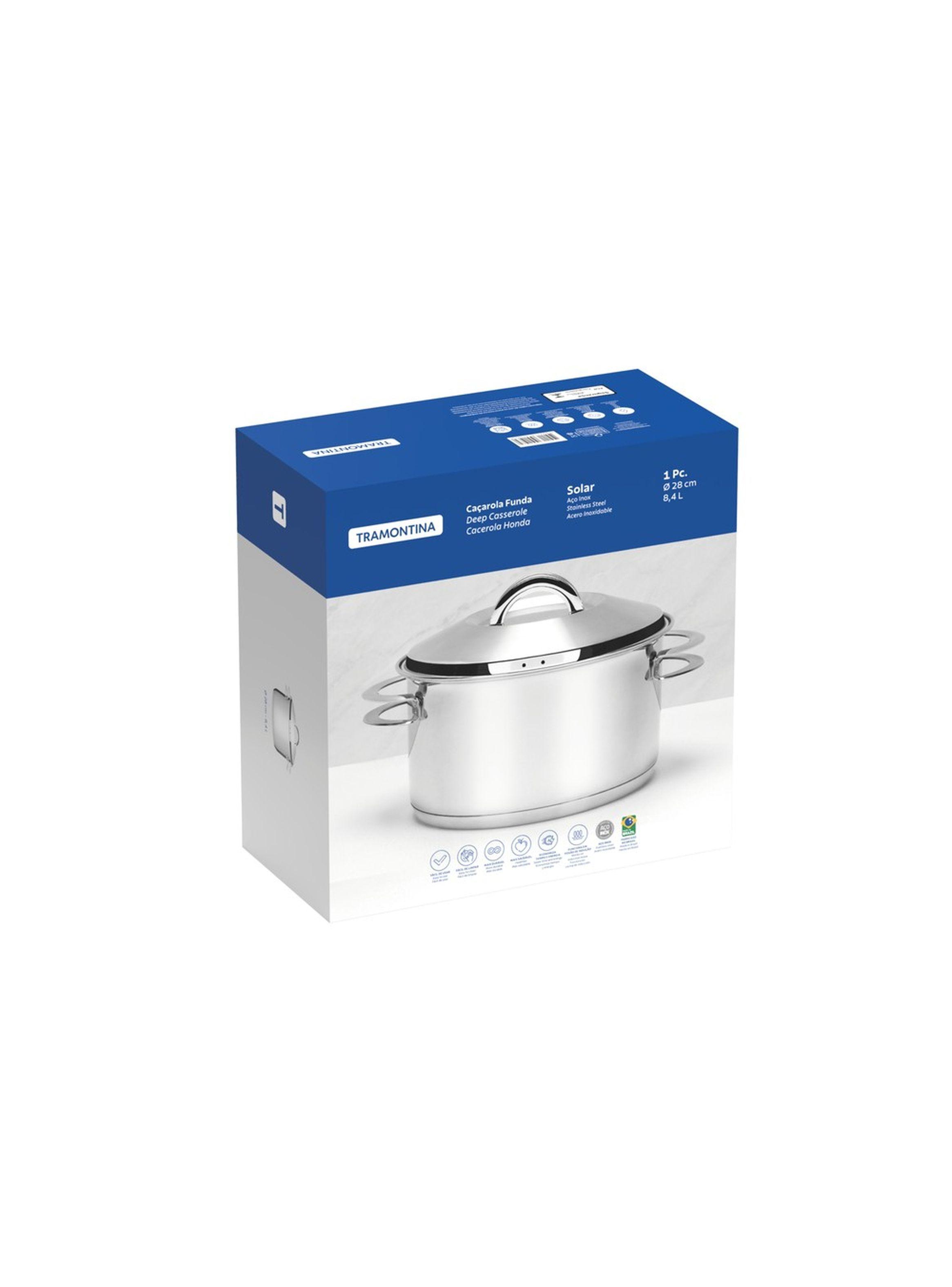 Cacerola Tramontina Solar honda de acero inoxidable fondo triple con tapa y asas 28 cm 8 4 L-5