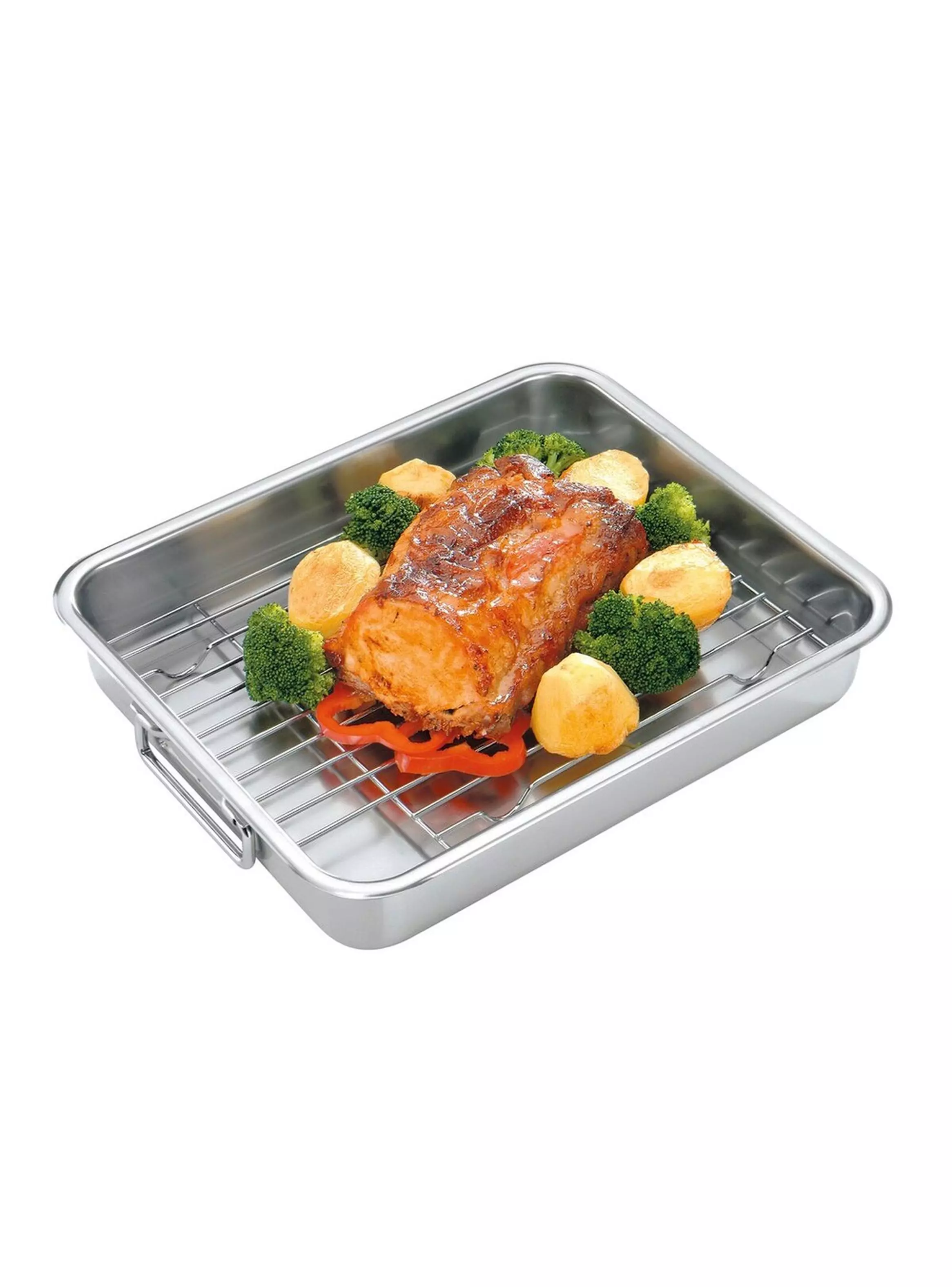 Fuente de hornear Tramontina Service de acero inoxidable con parrilla 39 x 33 cm 6 4 L-1
