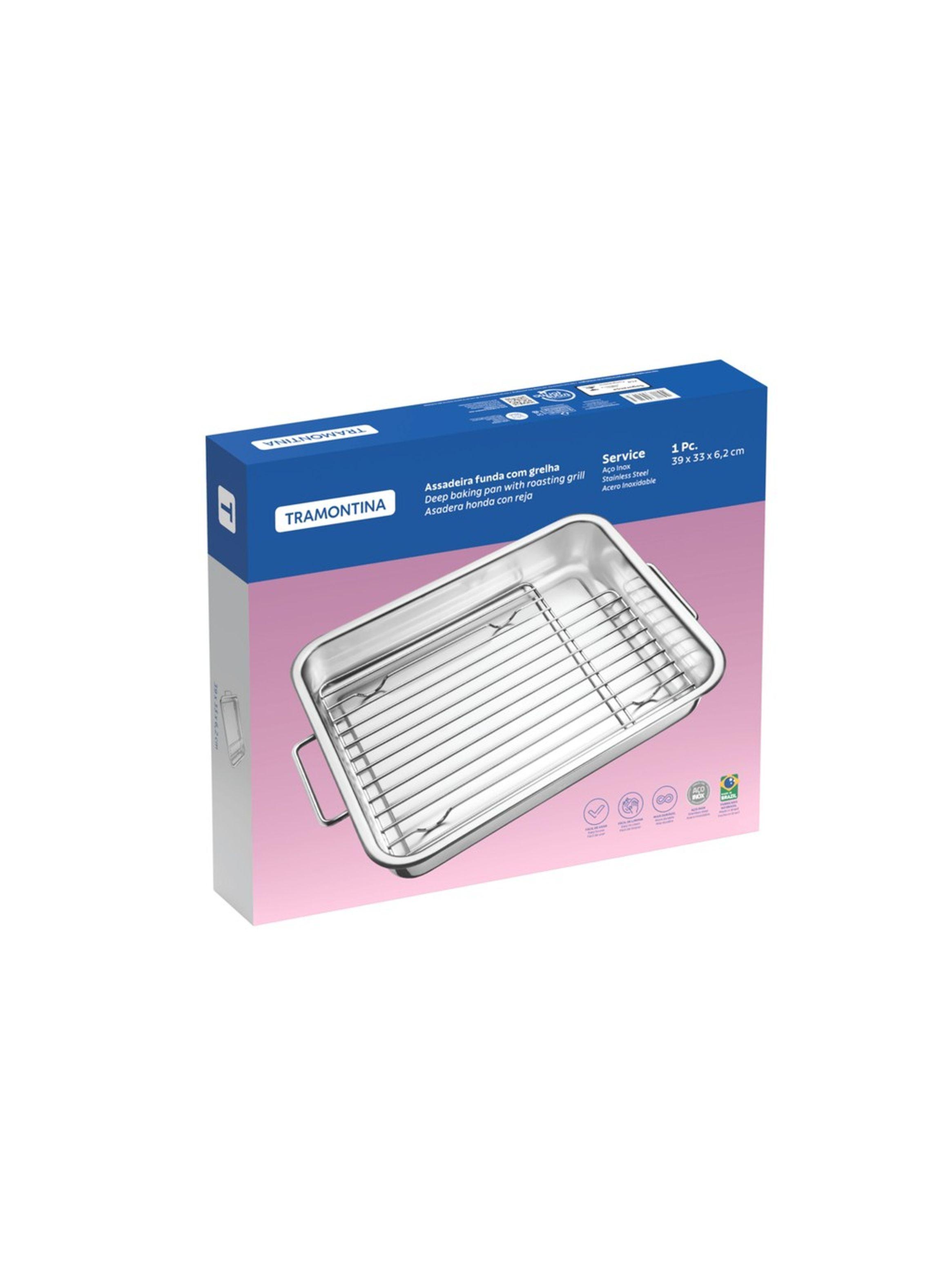 Fuente de hornear Tramontina Service de acero inoxidable con parrilla 39 x 33 cm 6 4 L-4