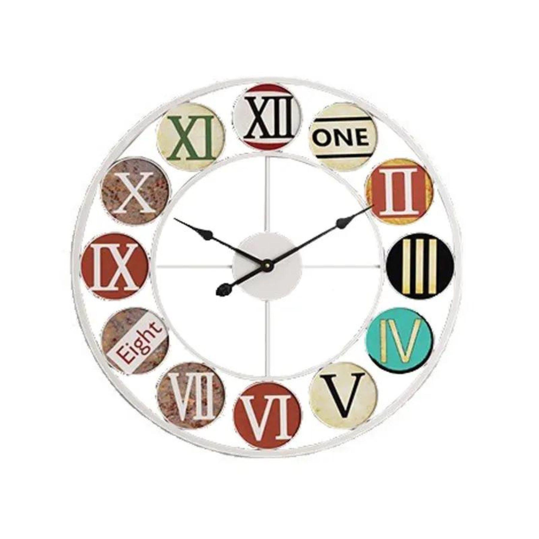 Reloj Mural marco blanco números de colores-0